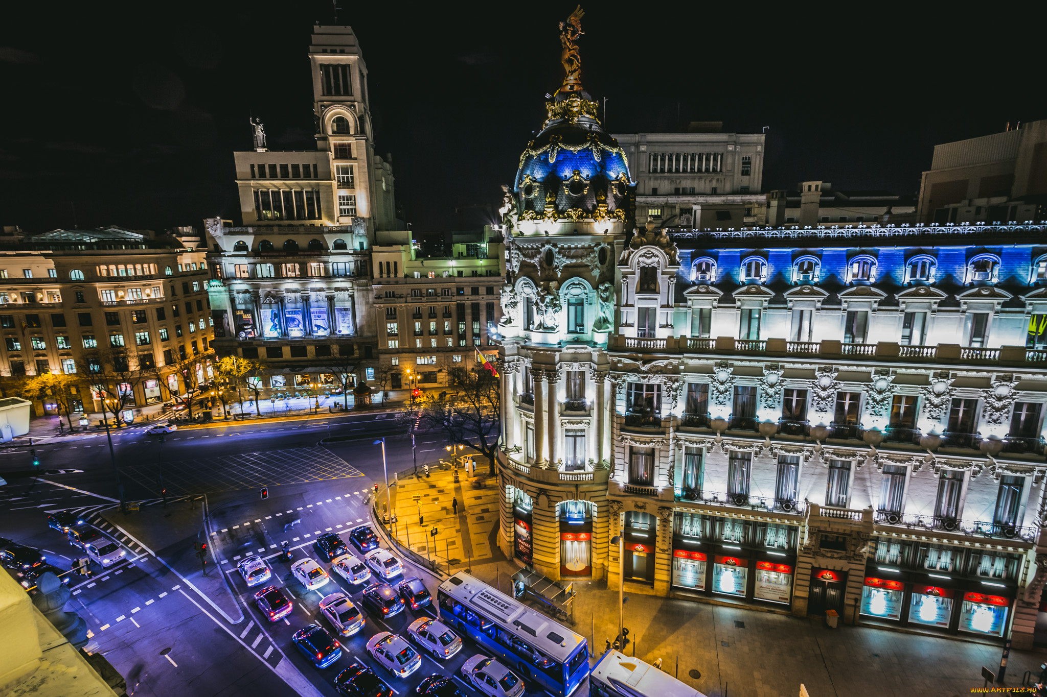 metropolis, building, -, madrid, , spain, города, мадрид, , испания, здания, испание, spain, мадрид, madrid, ночной, город, metropolis, building, машины, авто, перекрёсток, дорога