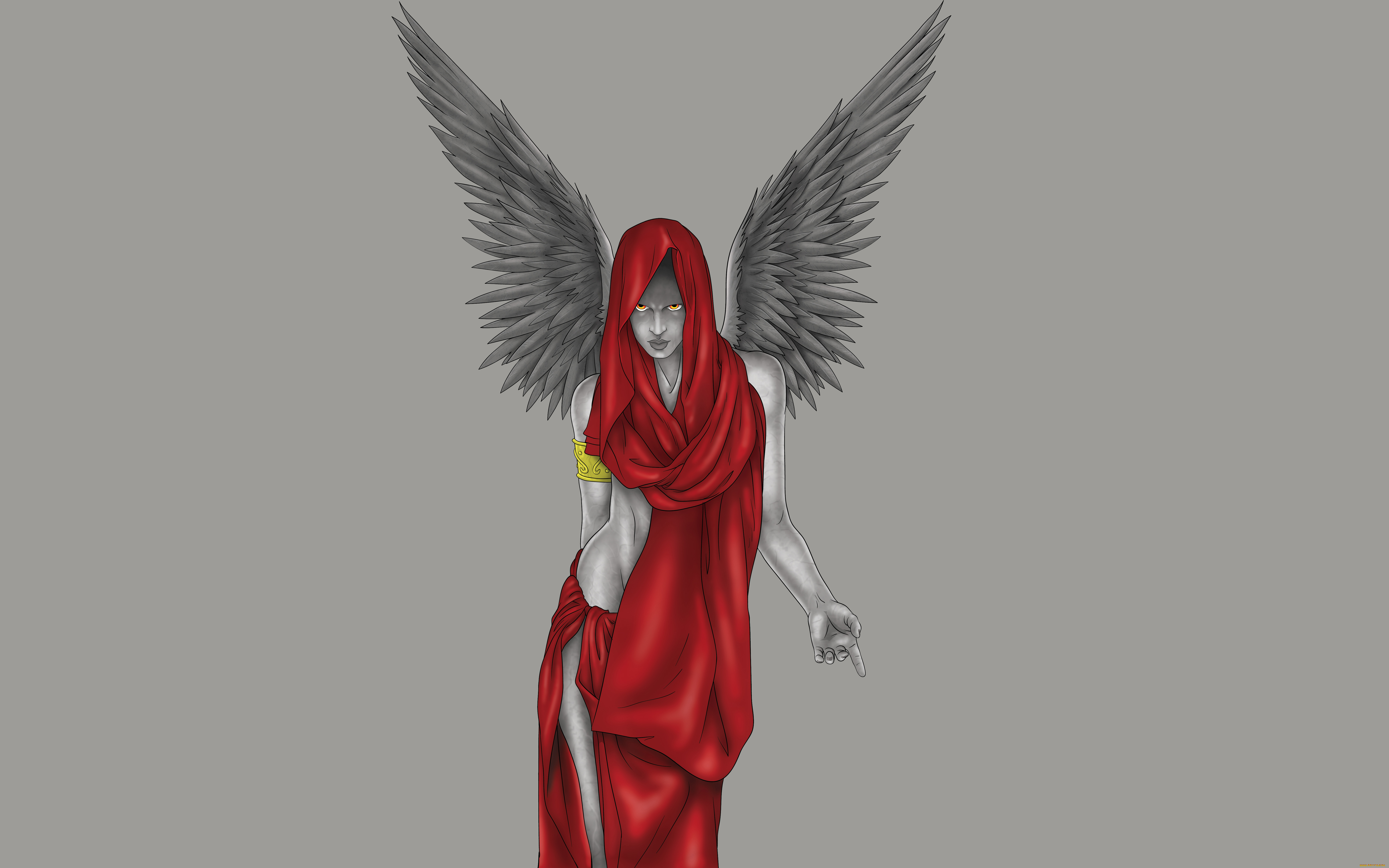 ангел, фэнтези, ангелы, красная, одежда, девушка, крылья