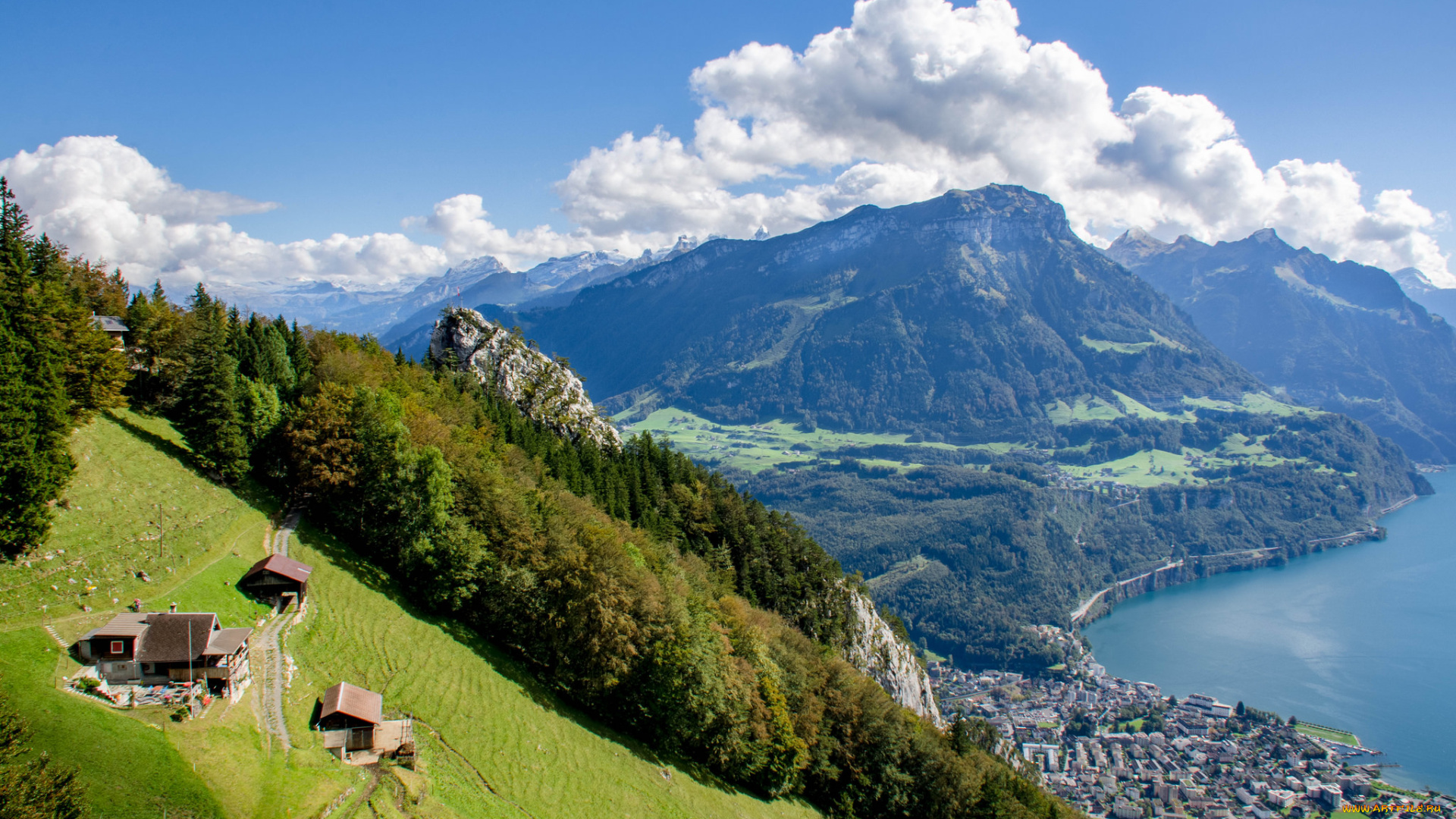 canton, schwyz, , switzerland, города, -, пейзажи, озеро, горы