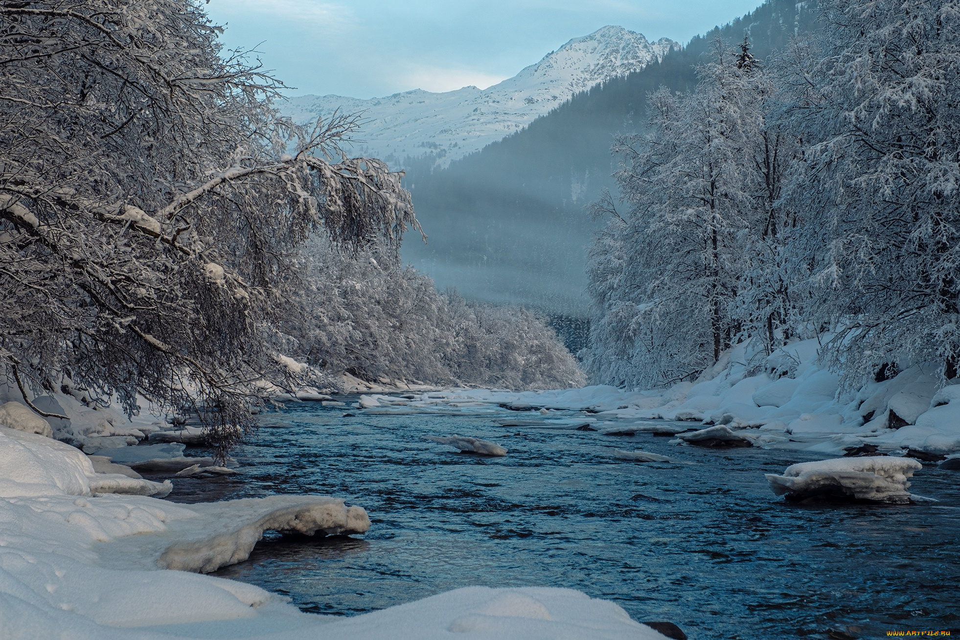 природа, реки, озера, альпы, швейцария, река, горы, деревья, снег, лес, зима