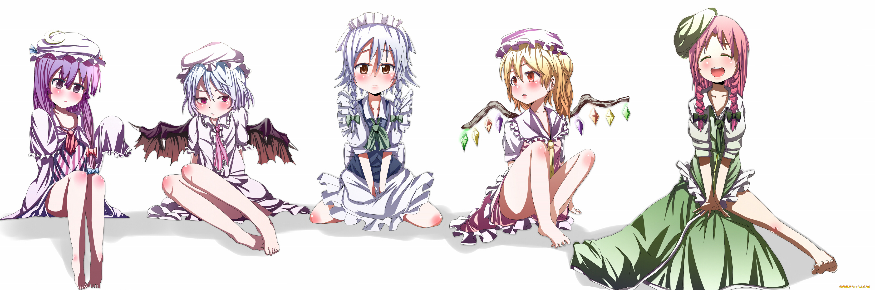 аниме, touhou, remilia, scarlet, flandre, izayoi, sakuya, patchouli, knowledge, hong, meiling