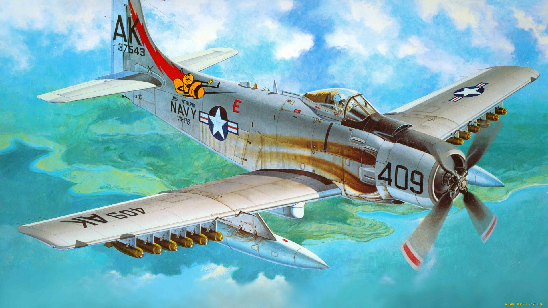 douglas, 1h, skyraider, авиация, 3д, рисованые, graphic, поршневой, штурмовик, американский