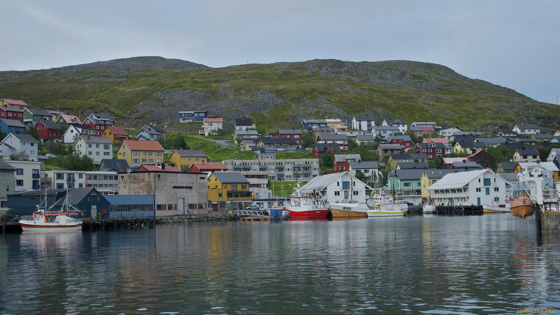 honningsvаg, norway, города, панорамы, город, дома, фьорд