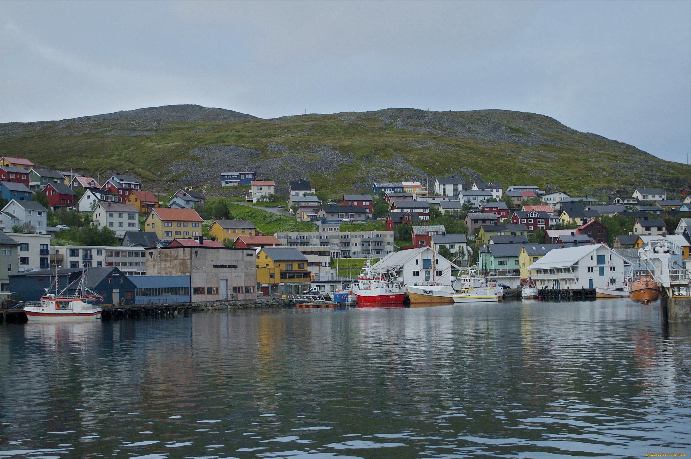 honningsvаg, norway, города, панорамы, город, дома, фьорд