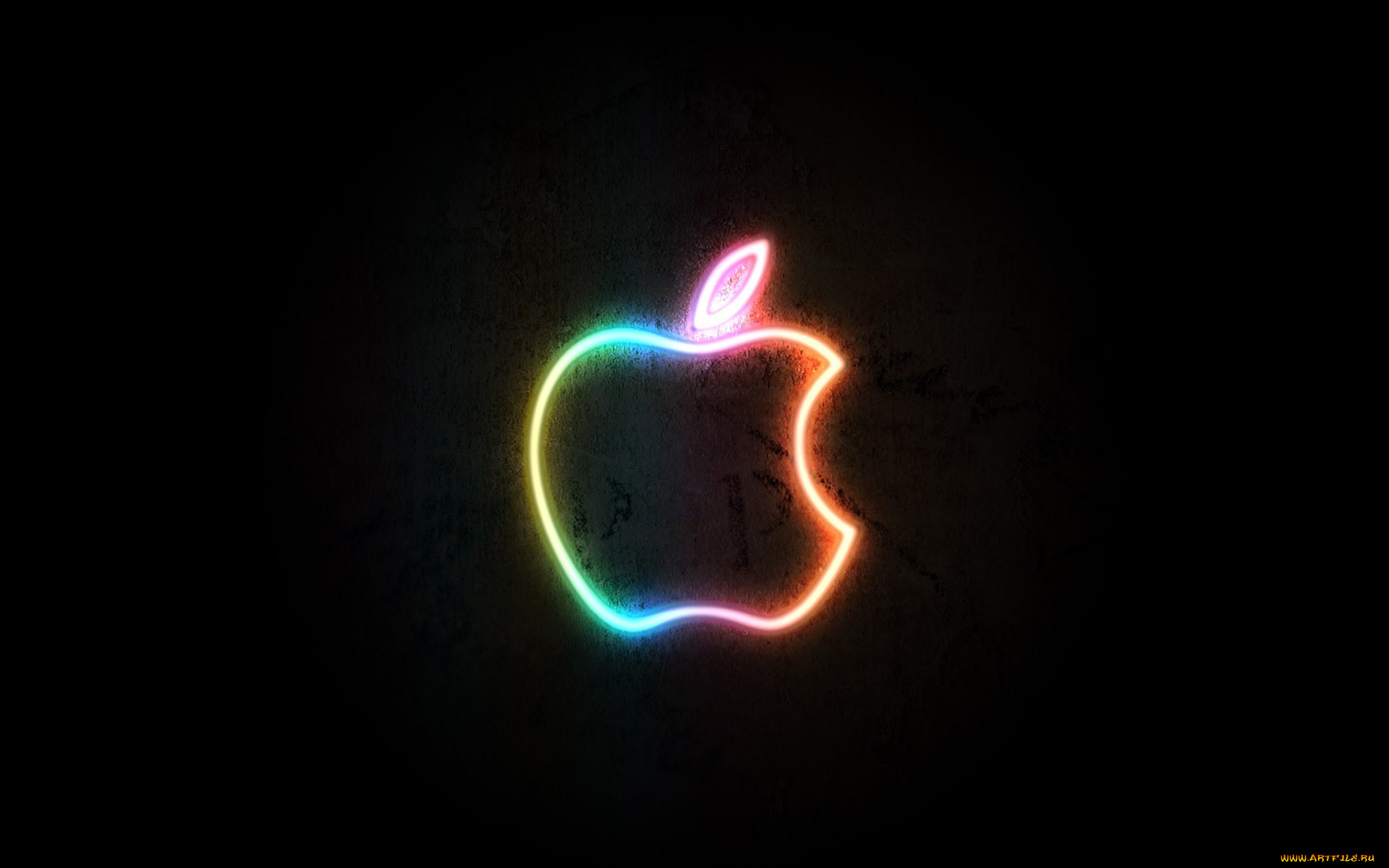 компьютеры, apple, логотип, яблоко, стена, свет, неон, черный, фон