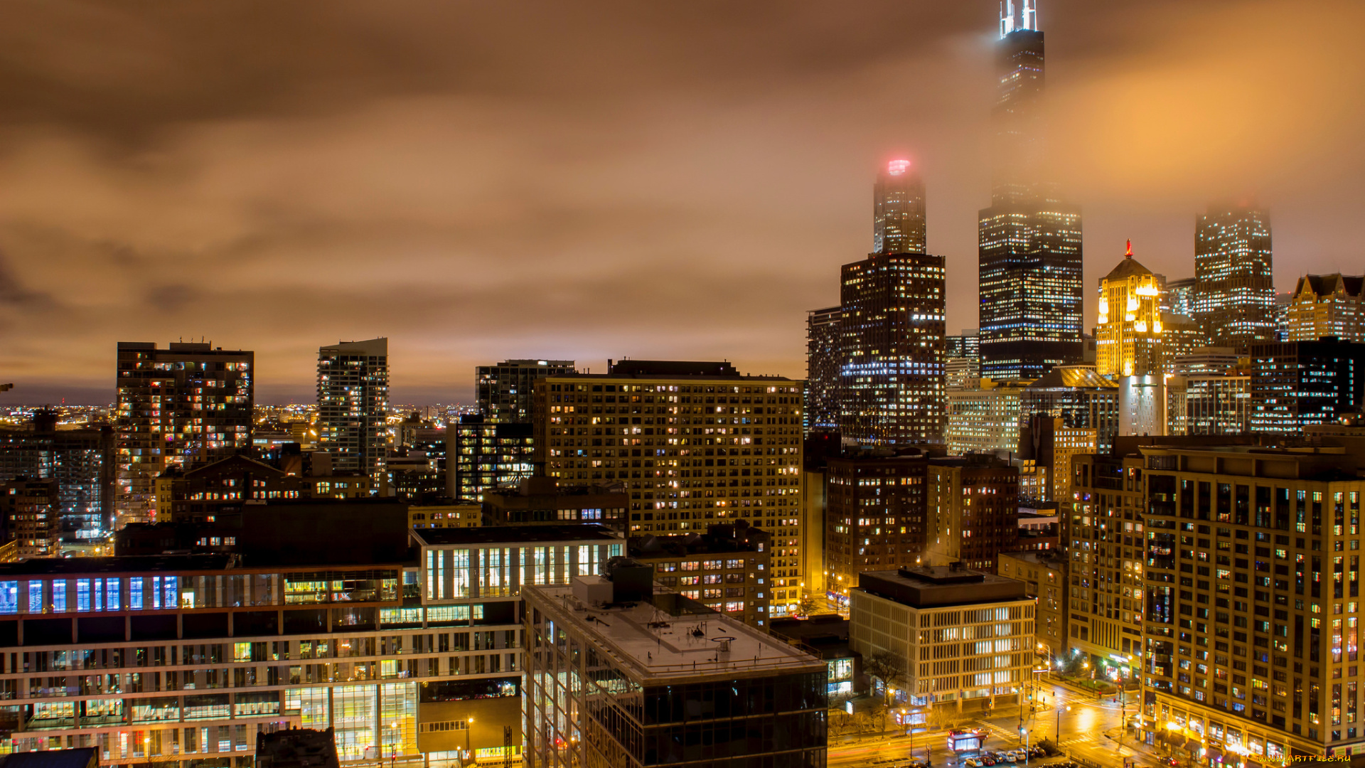 chicago, clouds, города, Чикаго, , сша, ночь, огни