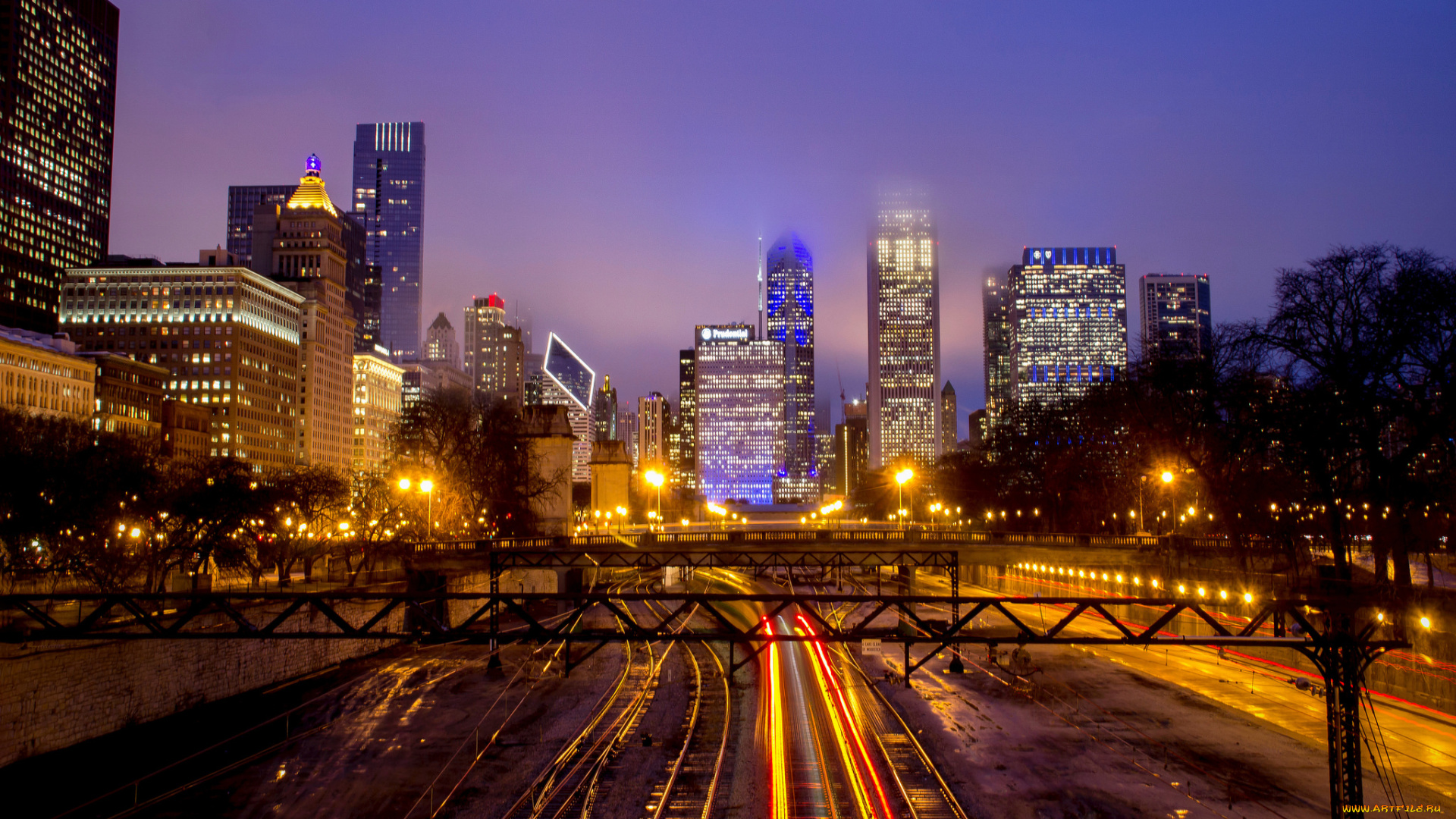 chicago, skyline, города, Чикаго, , сша, огни, ночь