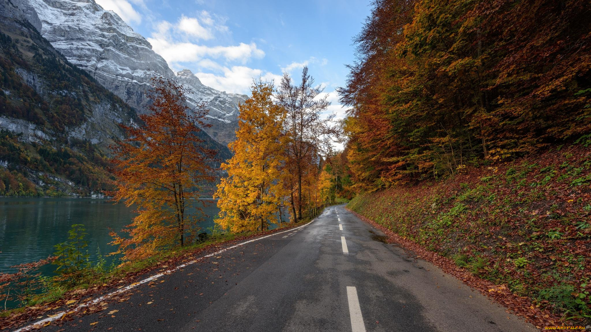 природа, дороги, швейцария, дорога, горы, осень, саксонская