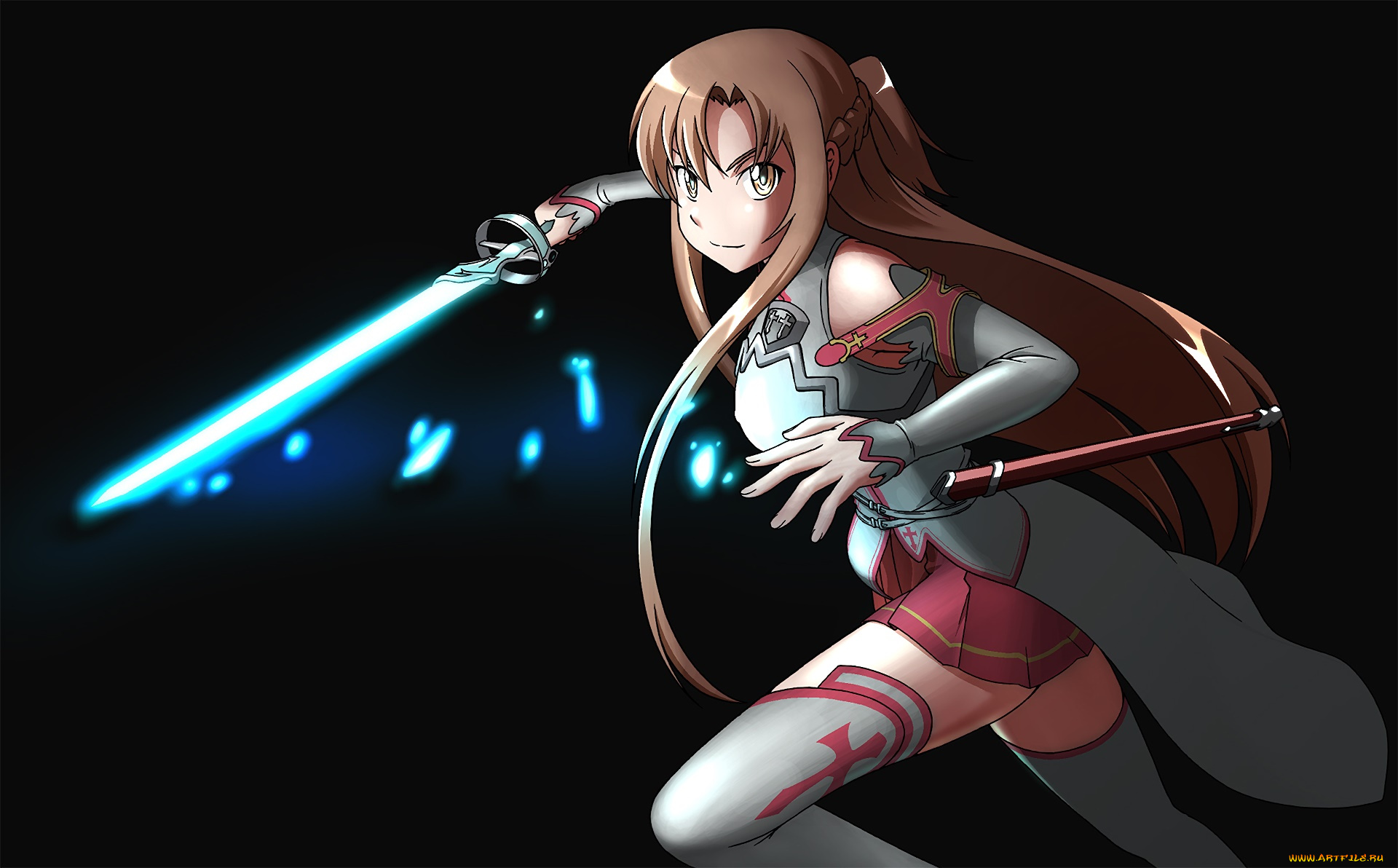 аниме, sword, art, online, девушка, взгляд, фон