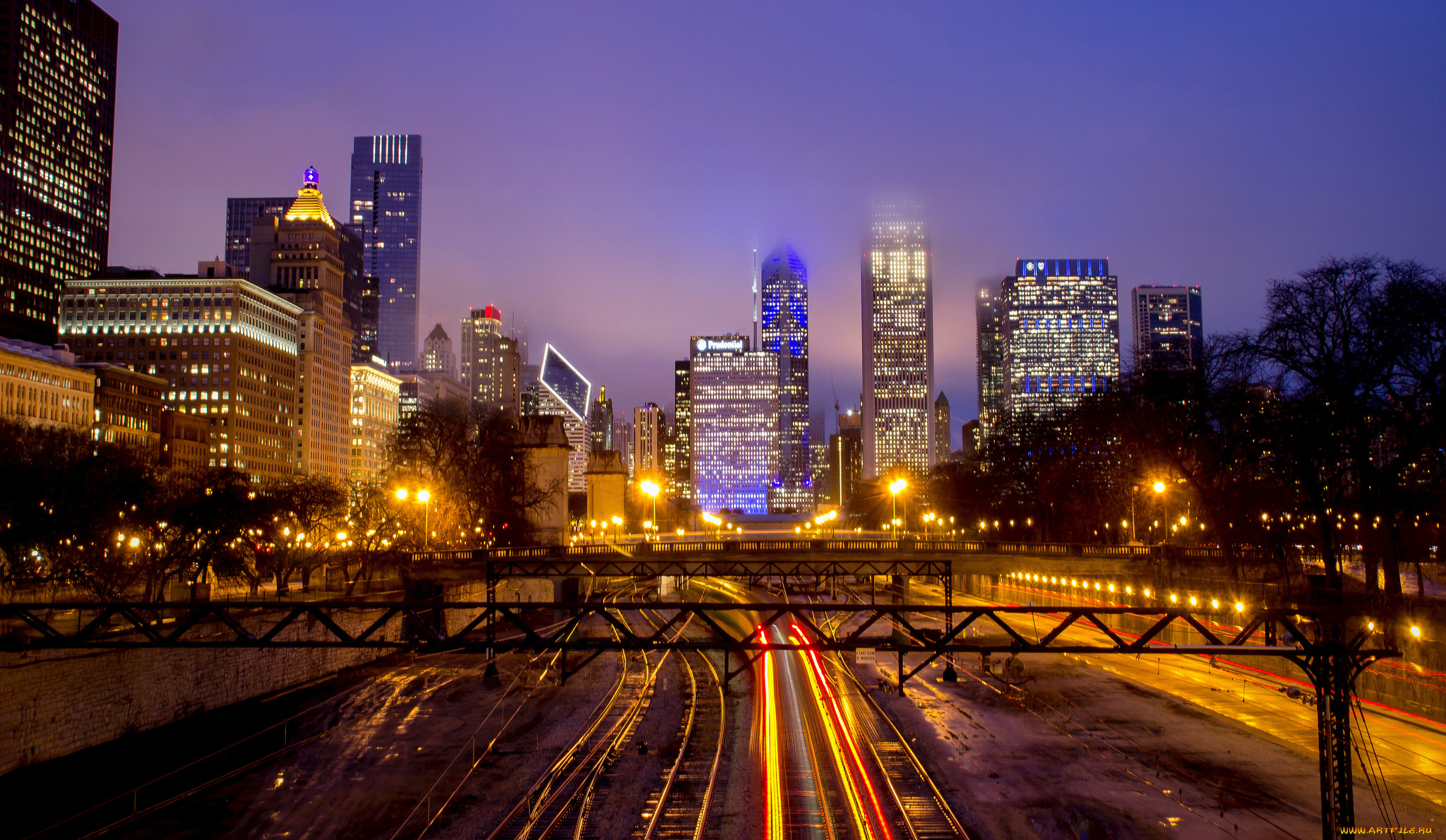 chicago, skyline, города, Чикаго, , сша, огни, ночь