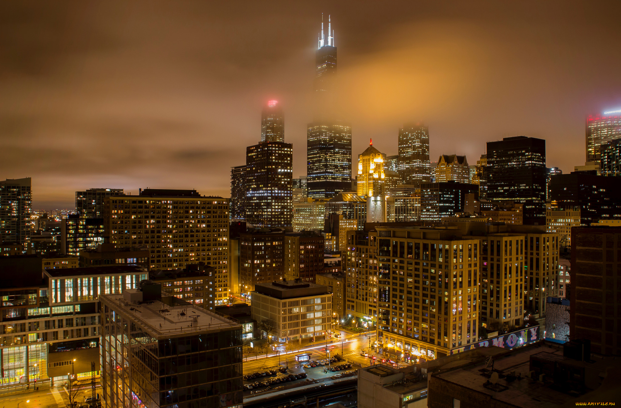 chicago, clouds, города, Чикаго, , сша, огни, ночь