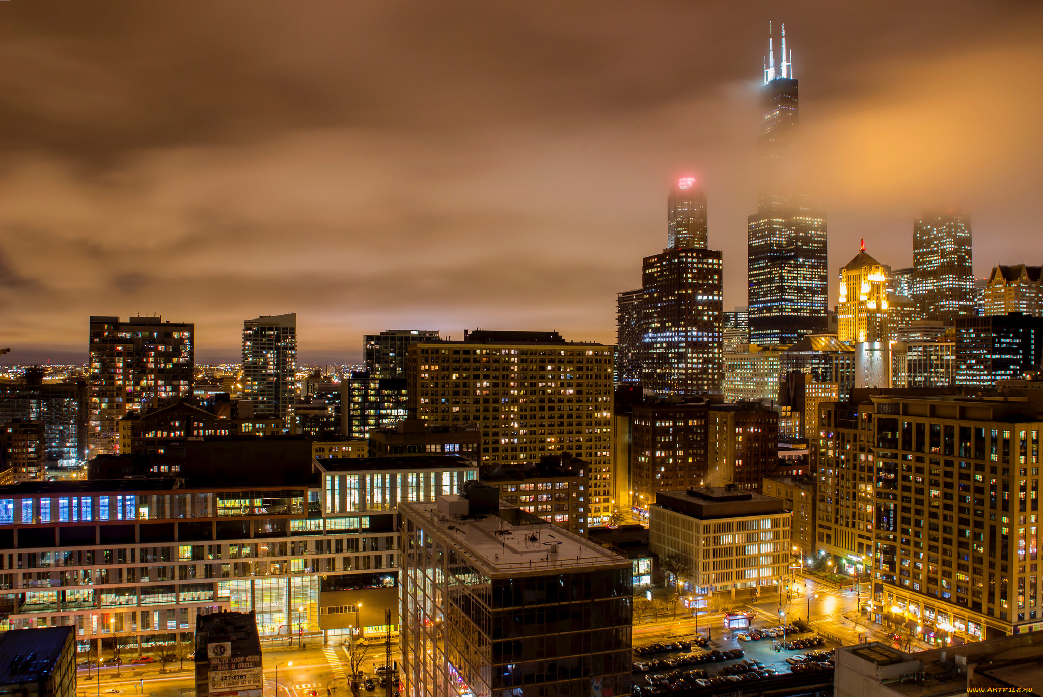 chicago, clouds, города, Чикаго, , сша, ночь, огни