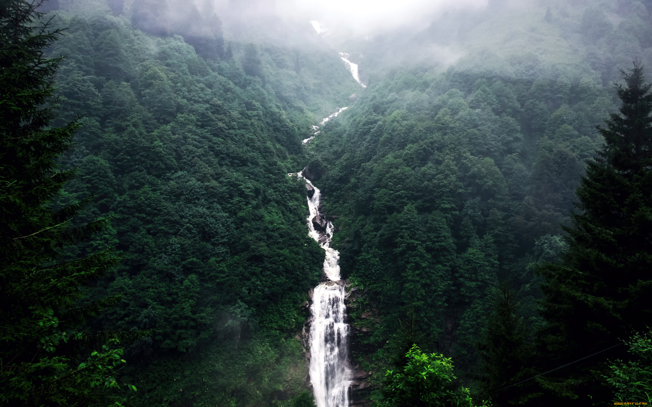 природа, водопады, поток, лес, горы