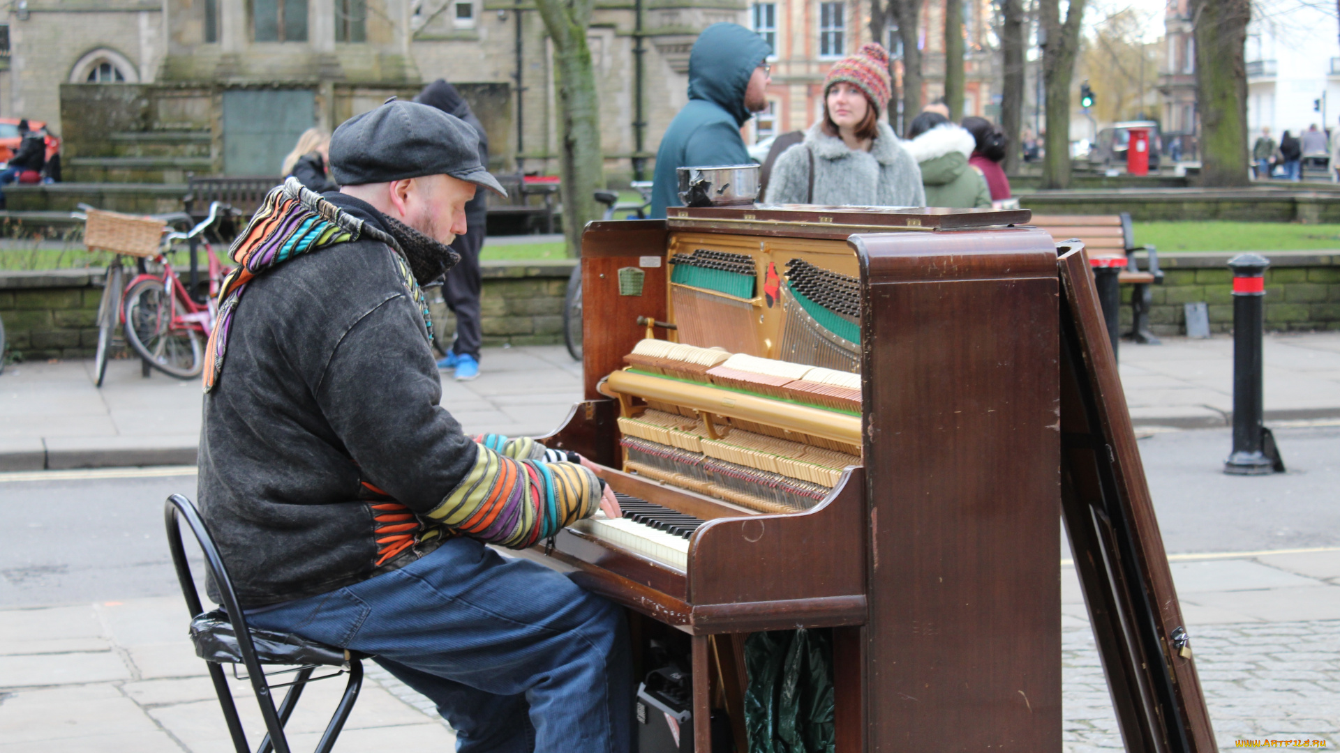 музыка, -другое, пианино, мужчина, улица