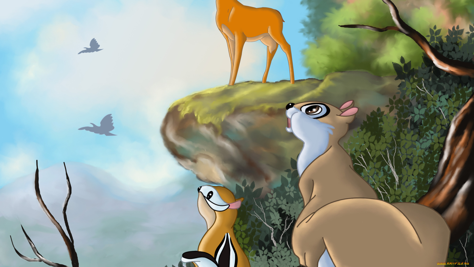 мультфильмы, bambi, олень, белка