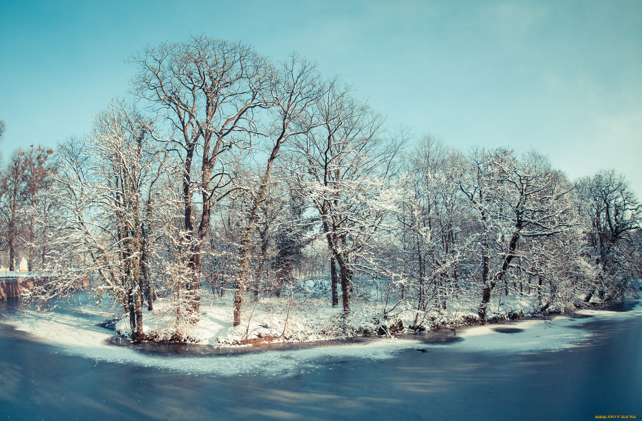 природа, зима, река, деревья