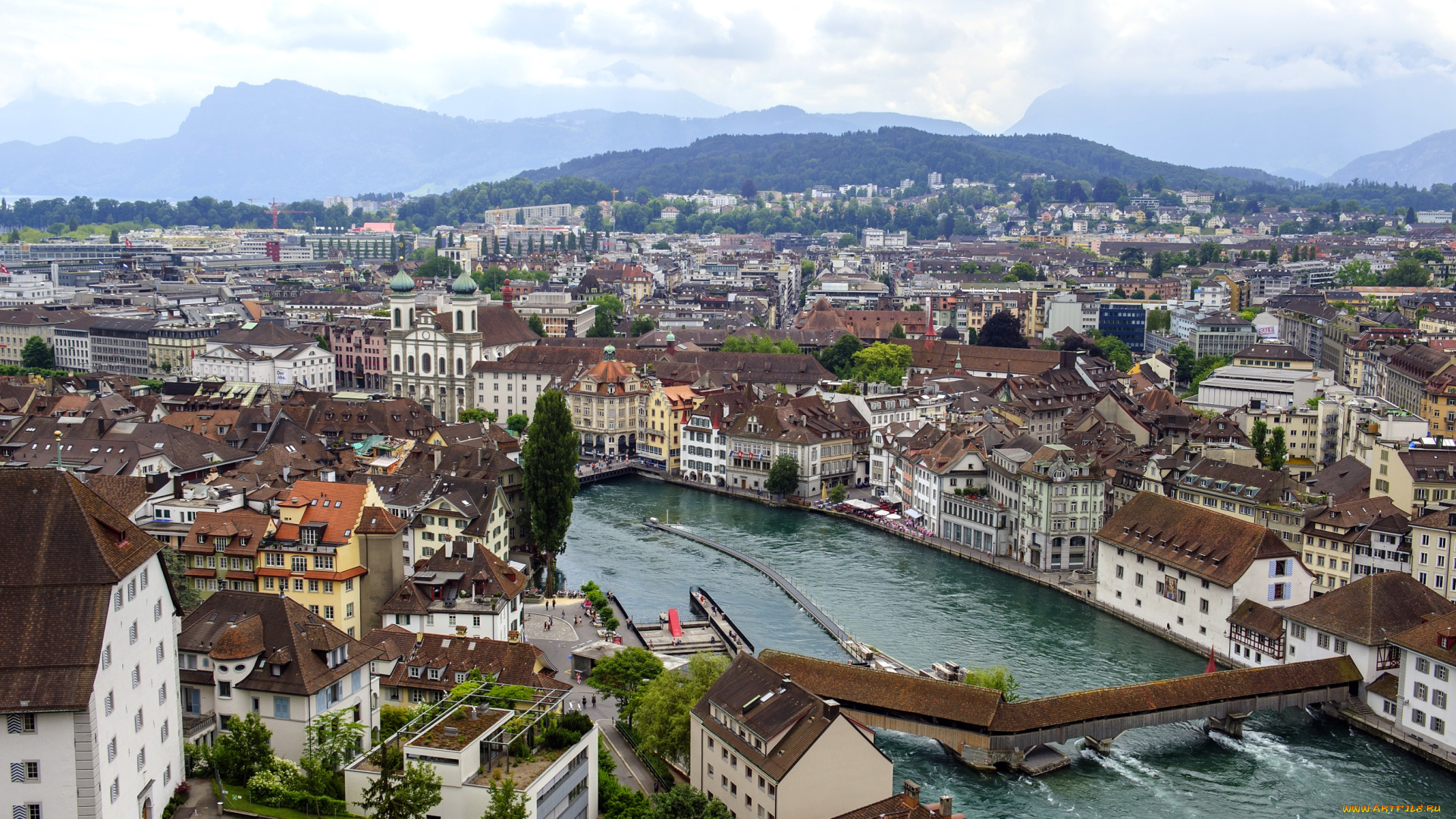 люцерн, , швейцария, города, -, панорамы, мост, дома, река