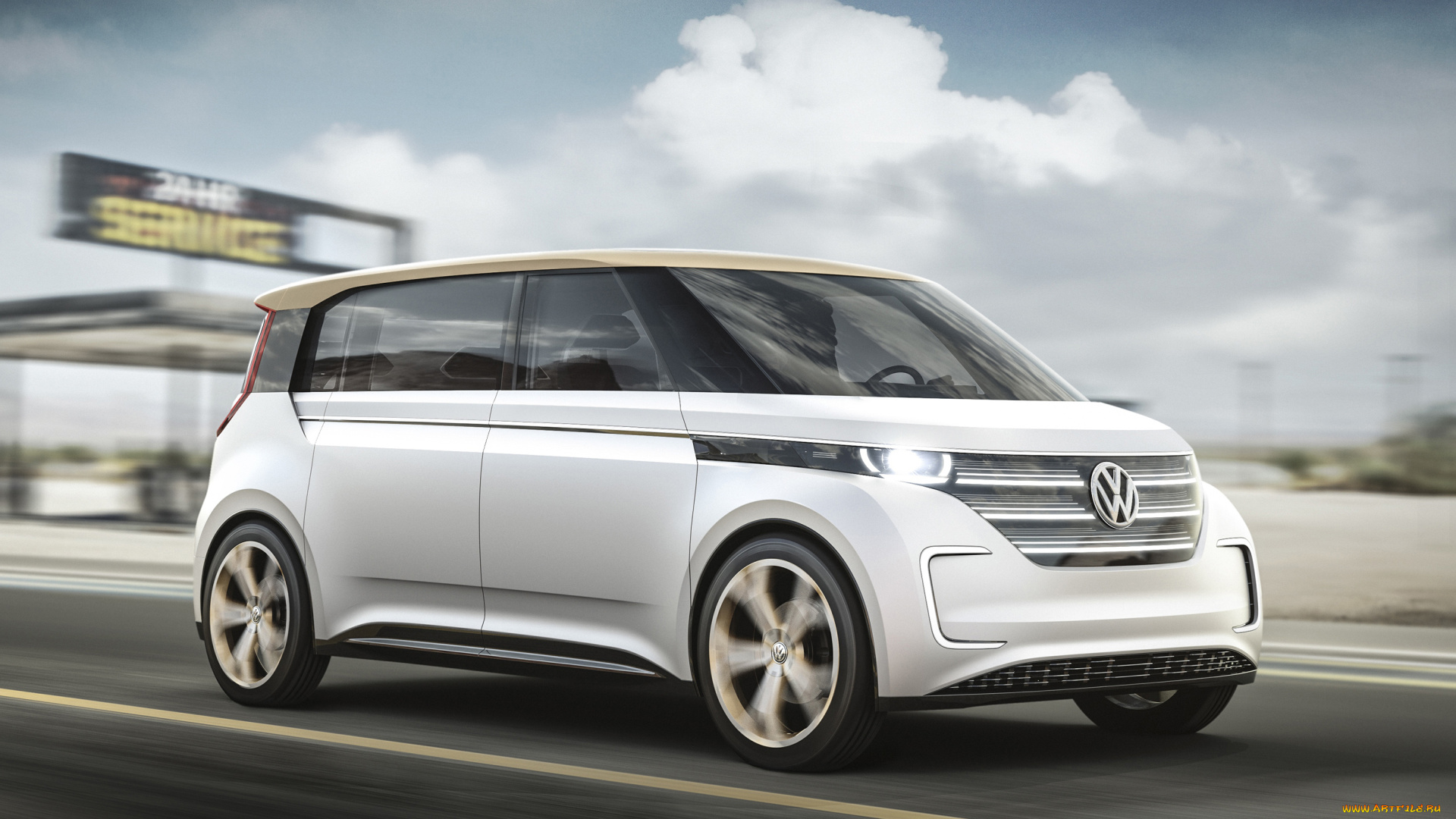 volkswagen, budd-e, concept, 2016, автомобили, volkswagen, трасса, белый, 2016, concept, budd-e