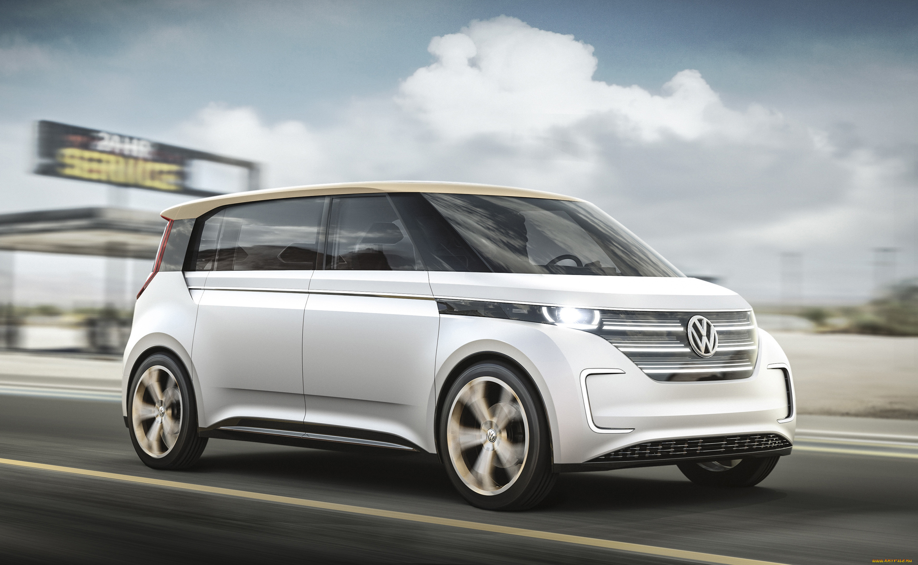 volkswagen, budd-e, concept, 2016, автомобили, volkswagen, трасса, белый, 2016, concept, budd-e