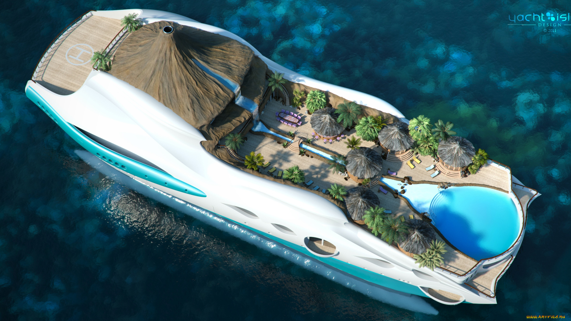 корабли, 3d, futuristic, yacht-island, проект, superyacht, gesign, яхта-остров, tip, 2