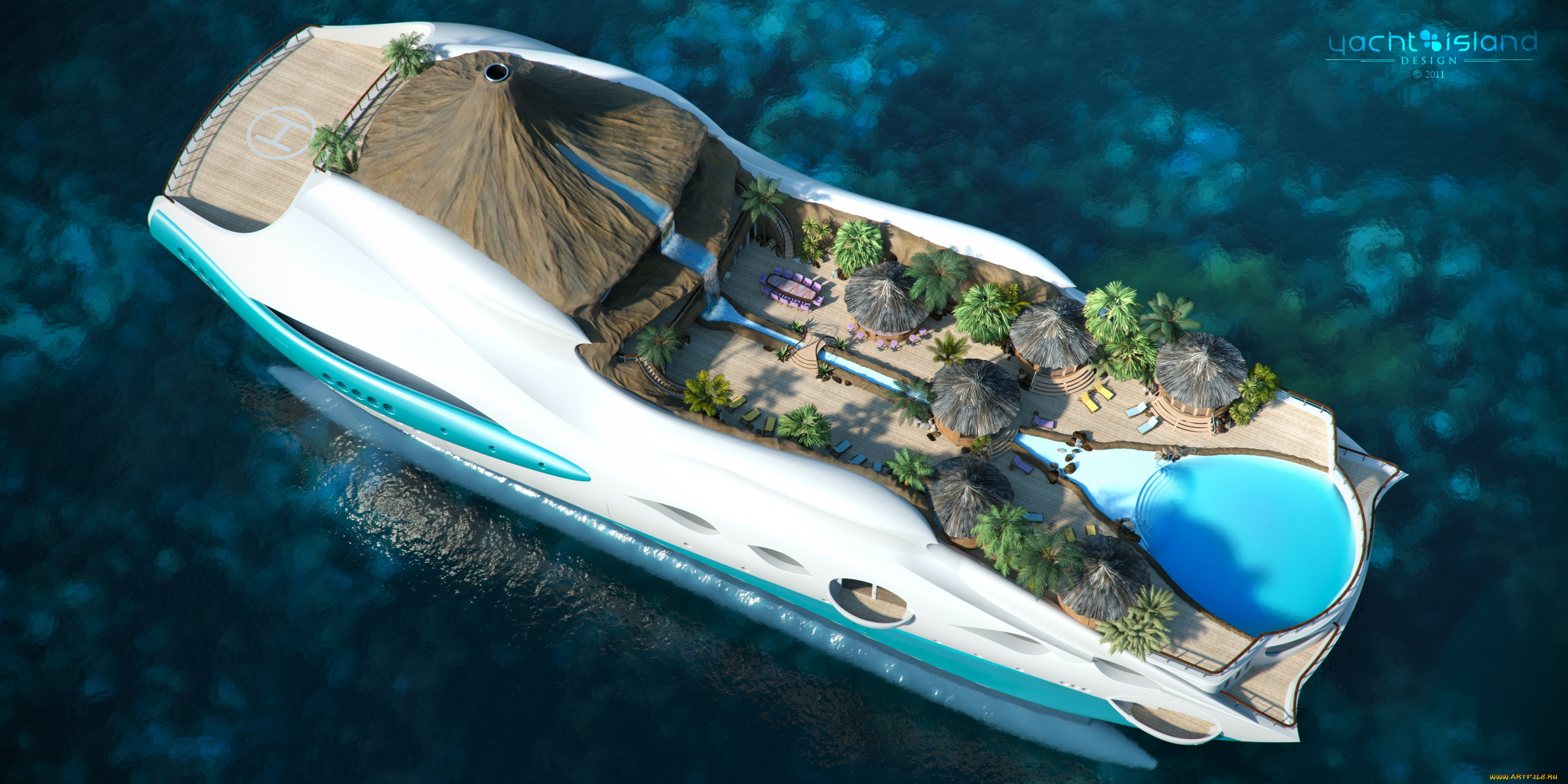корабли, 3d, futuristic, yacht-island, проект, superyacht, gesign, яхта-остров, tip, 2