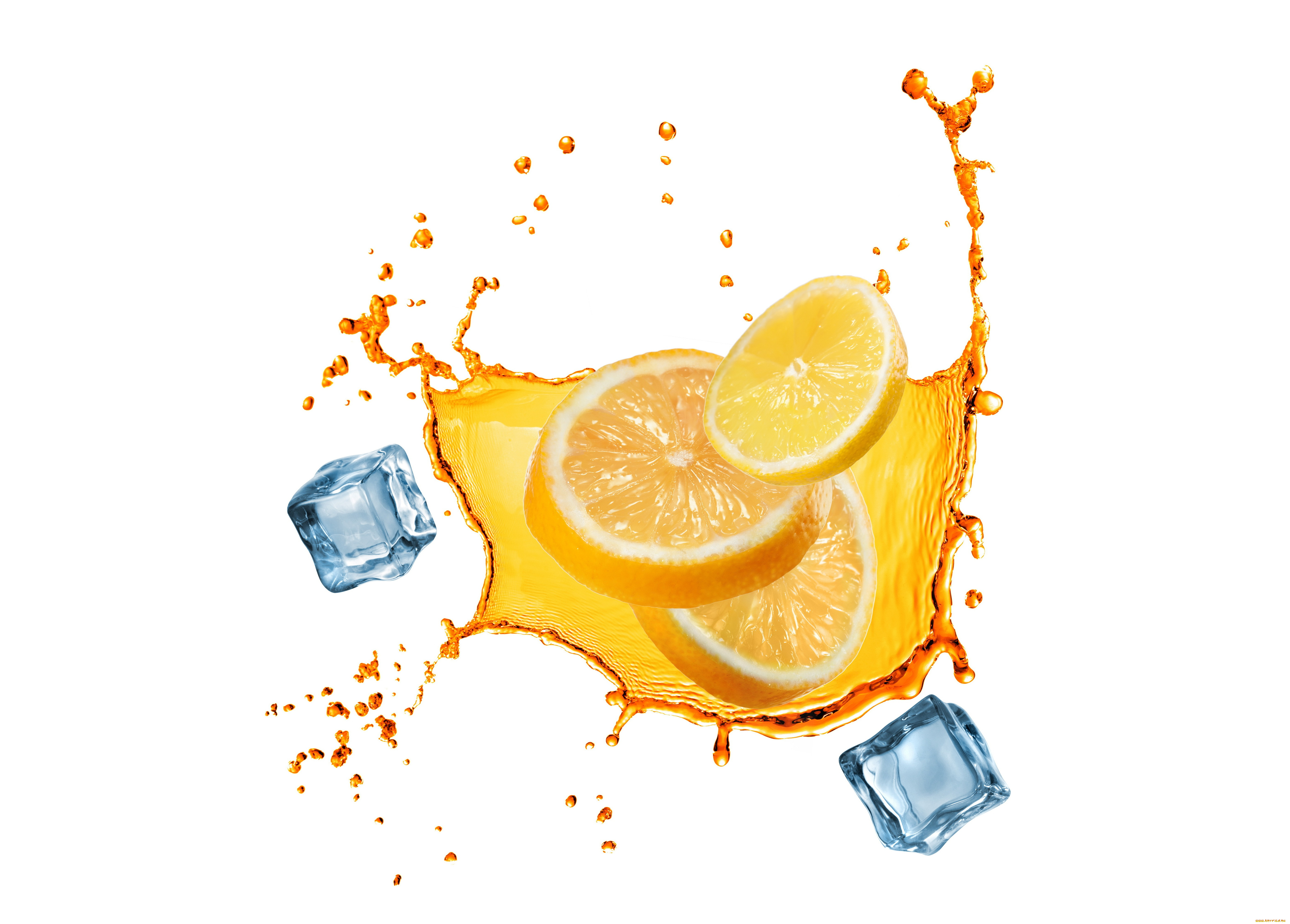 еда, цитрусы, белый, фон, вода, брызги, лимон, дольки, лед, white, background, water, splashes, lemon, slices, ice