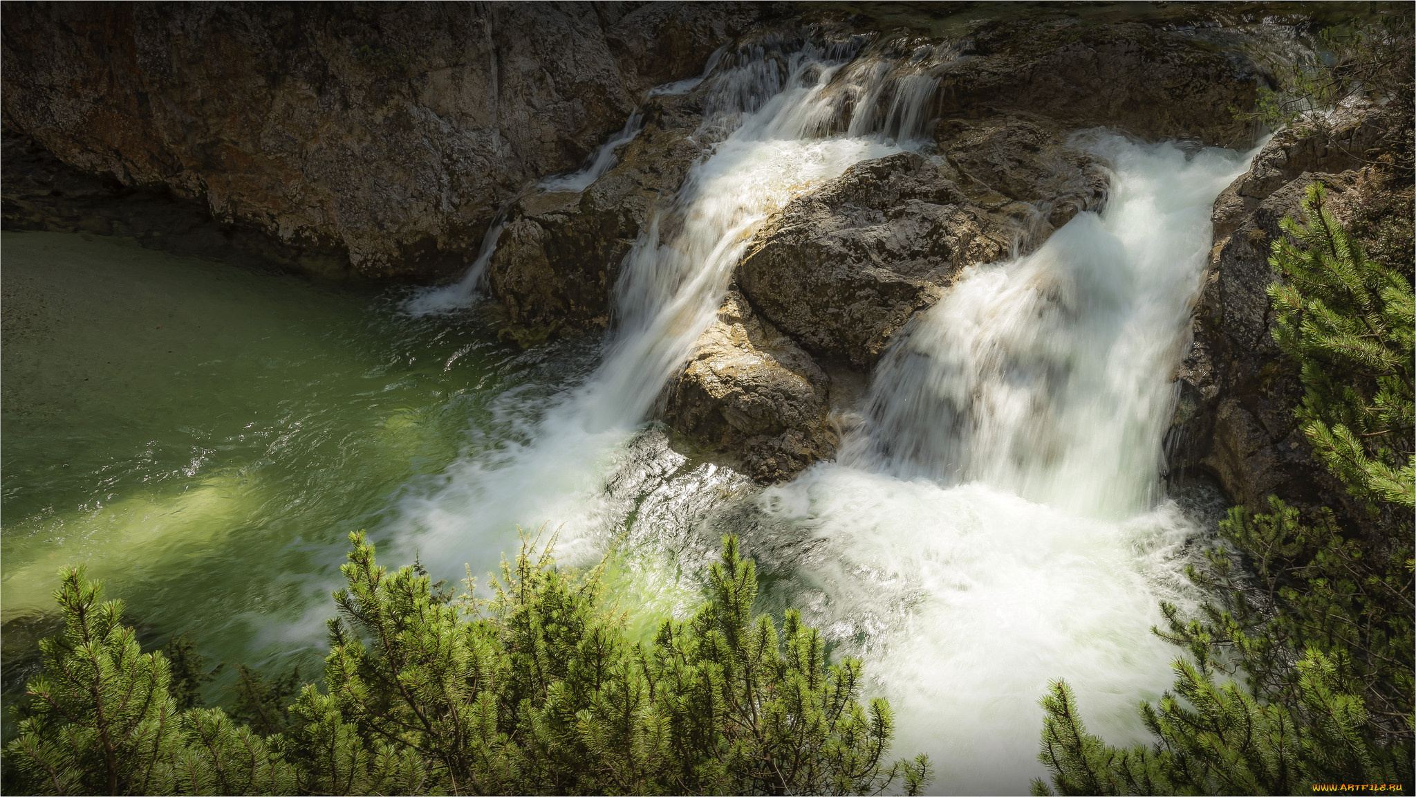 природа, водопады, лес, река, водопад