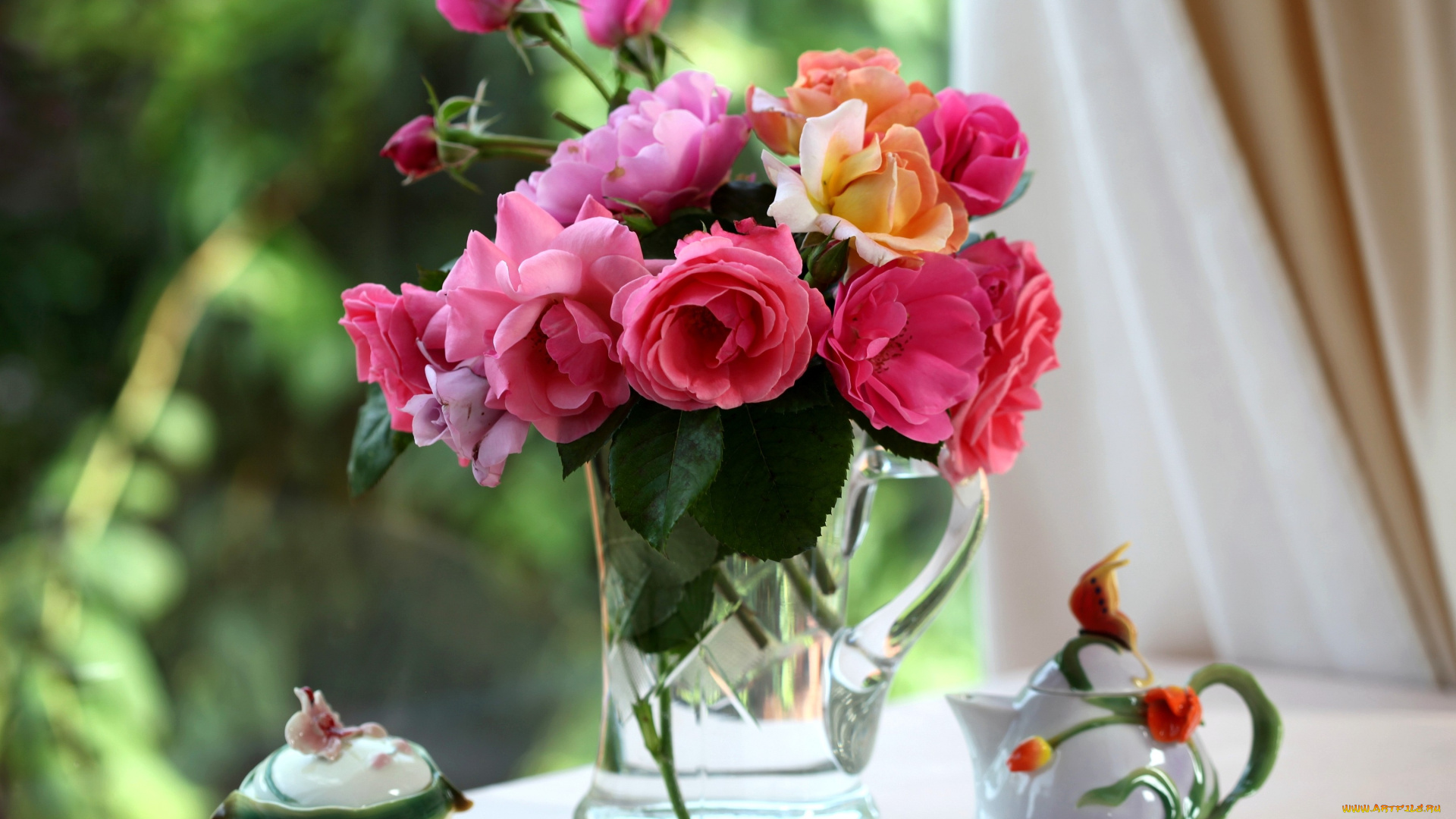 цветы, розы, ваза, букет