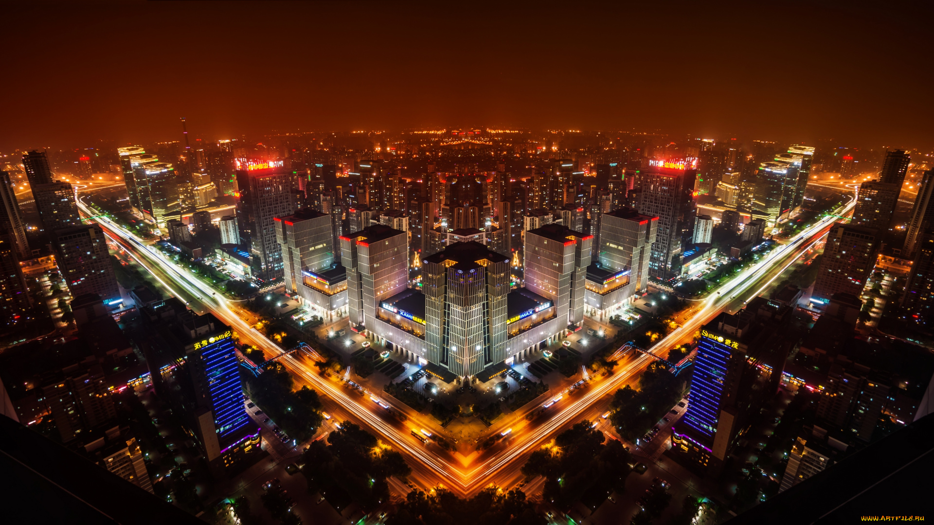 beijing, china, города, пекин, китай, ночной, город, панорама