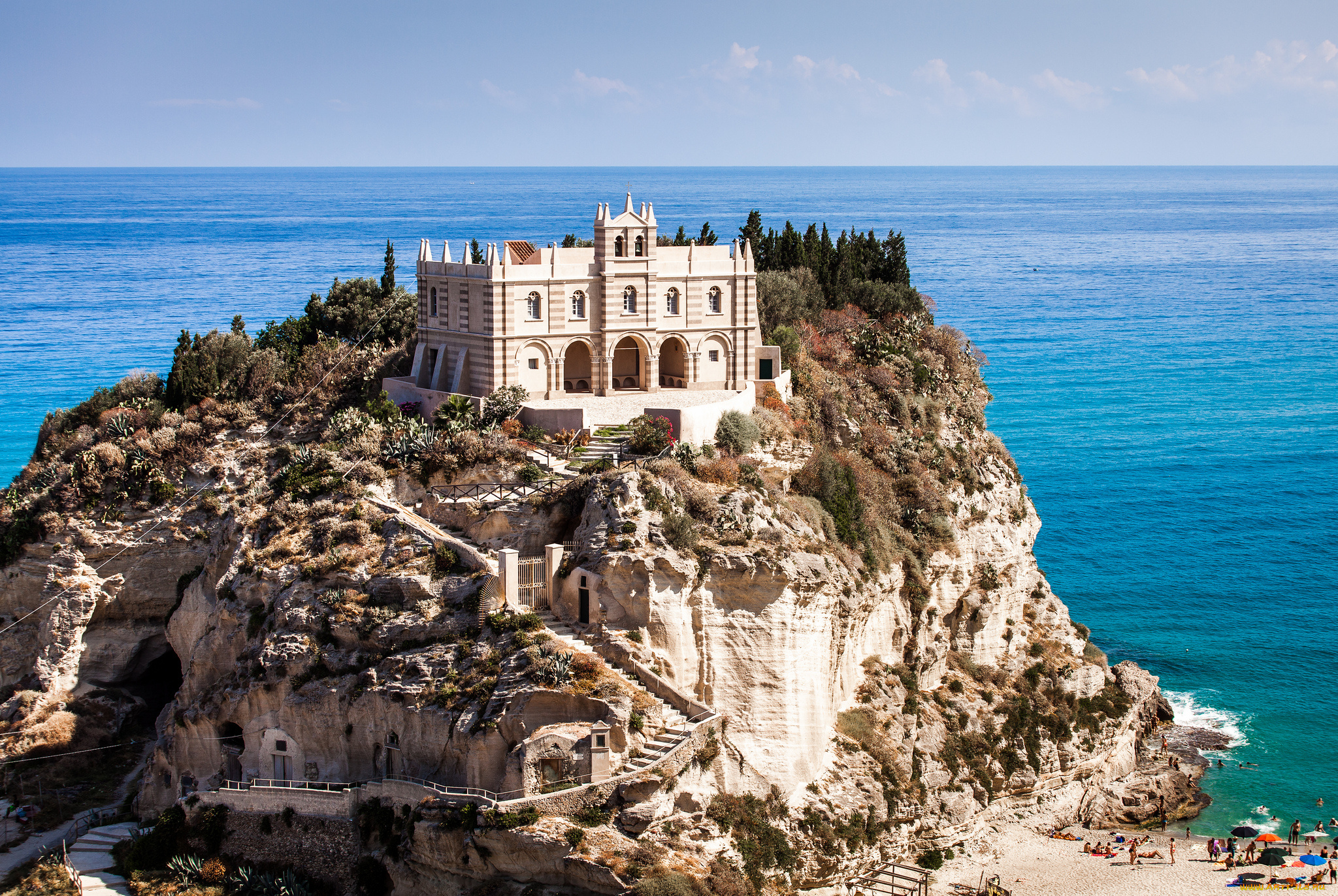 tropea, italy, города, дворцы, замки, крепости, tyrrhenian, sea, тропеа, италия, тирренское, море, скала