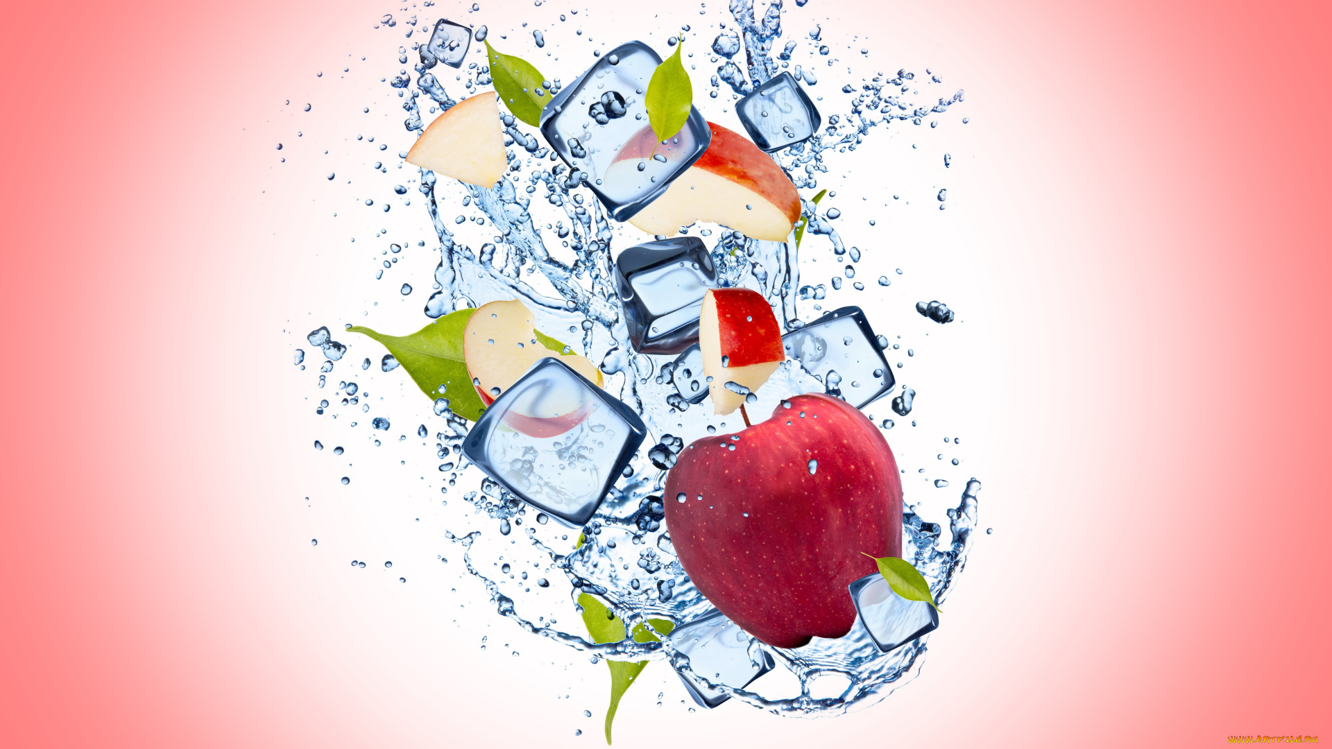 еда, Яблоки, яблоко, лед, фон, капли, вода, background, apple, ice, water, drops