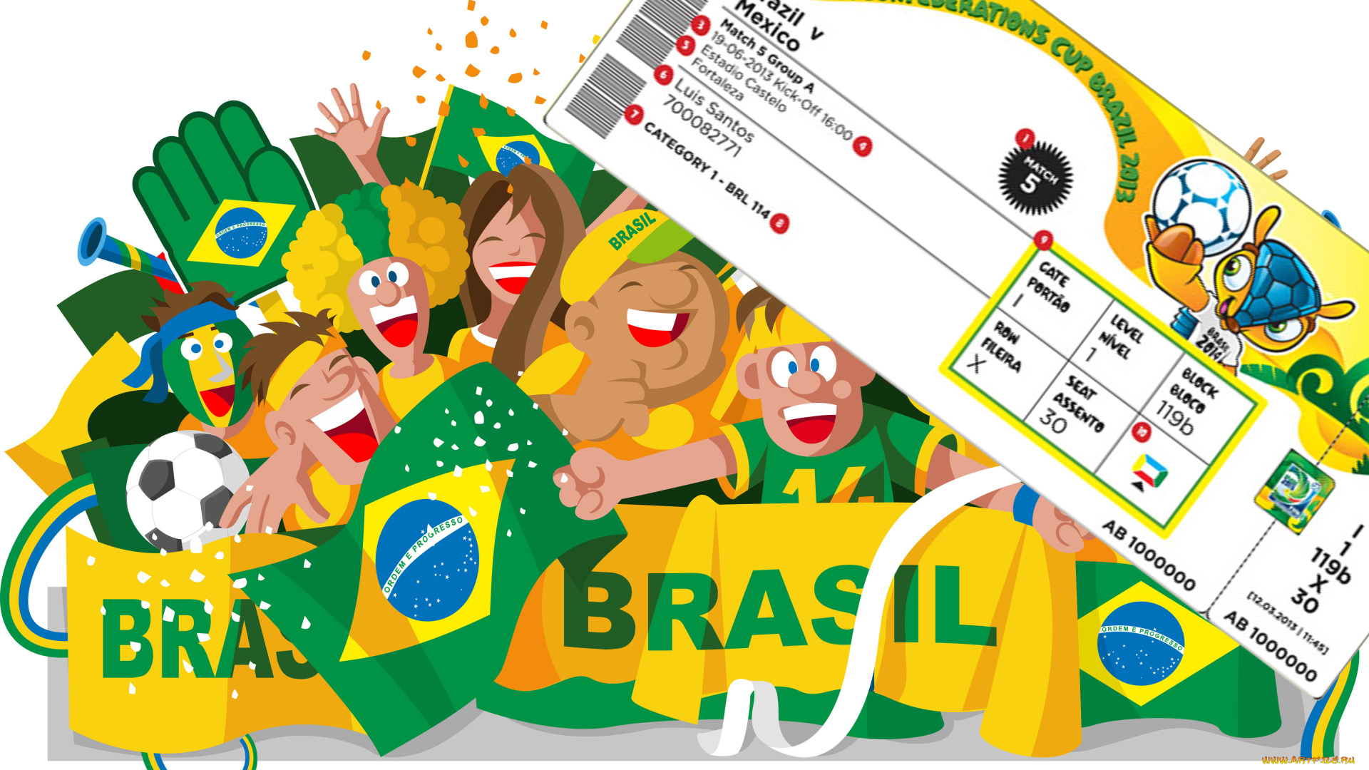 спорт, 3d, рисованные, флаг, билет, люди, толпа, бразилия, фанаты, болельщики