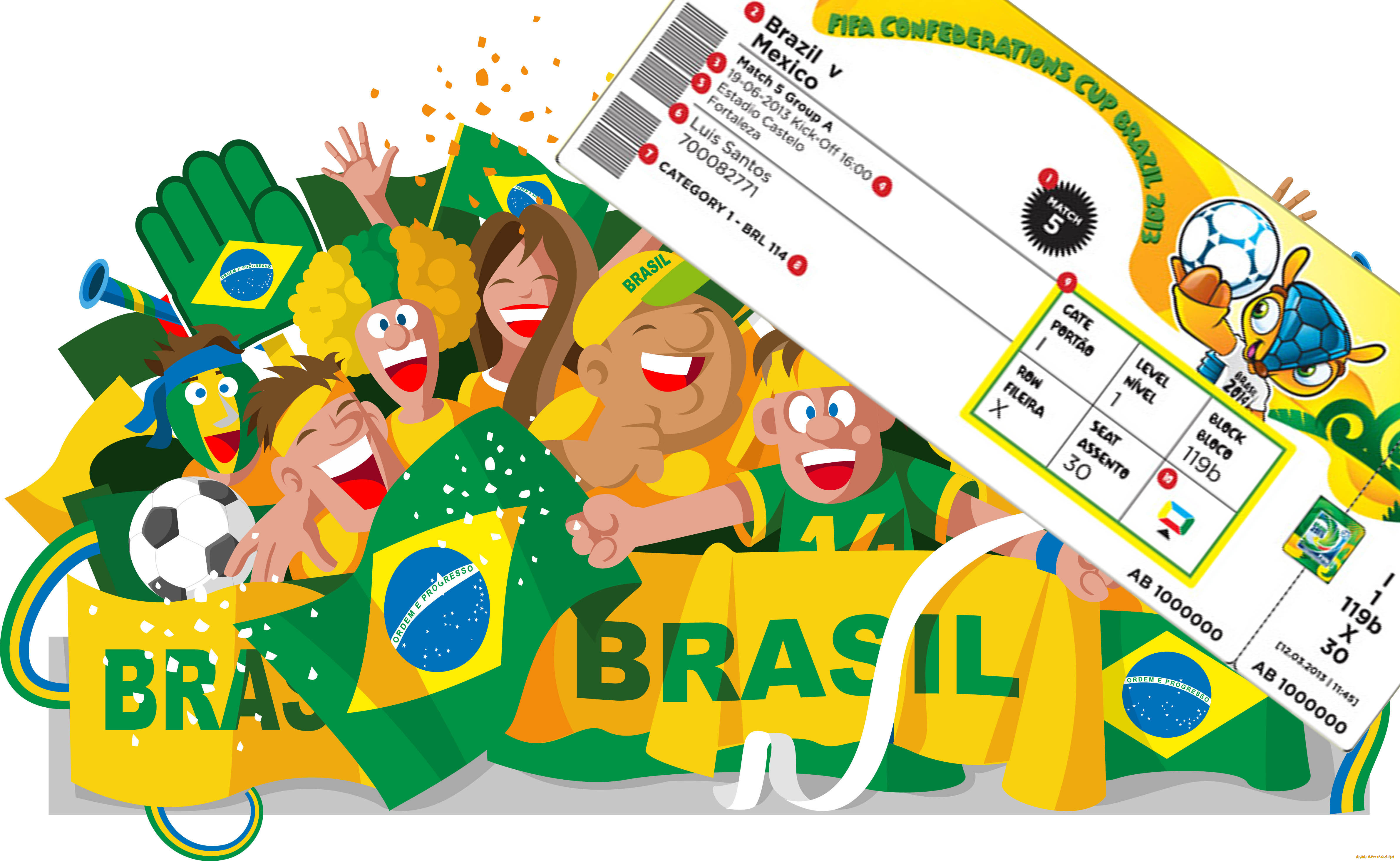 спорт, 3d, рисованные, флаг, билет, люди, толпа, бразилия, фанаты, болельщики