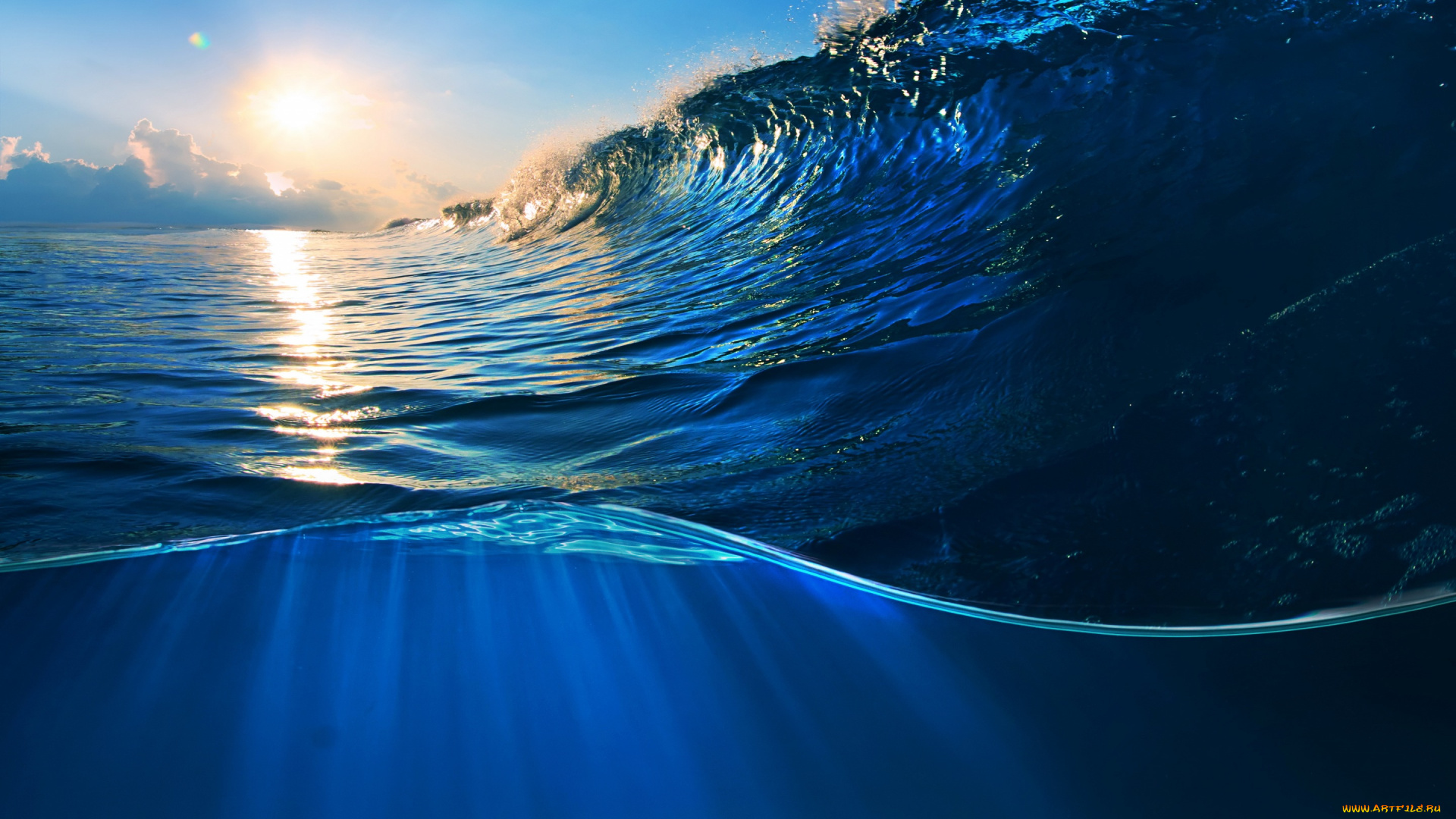 природа, вода, ocean, wave, blue, sea, sky, splash, океан, море, волна, закат