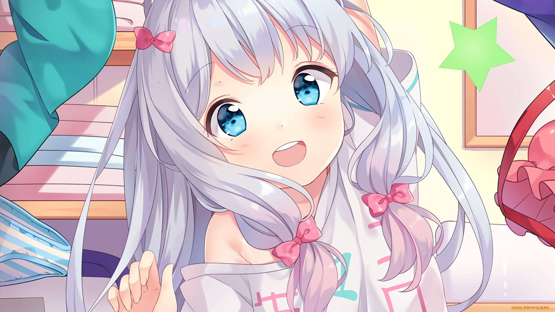 аниме, eromanga-sensei, девушка, взгляд, фон