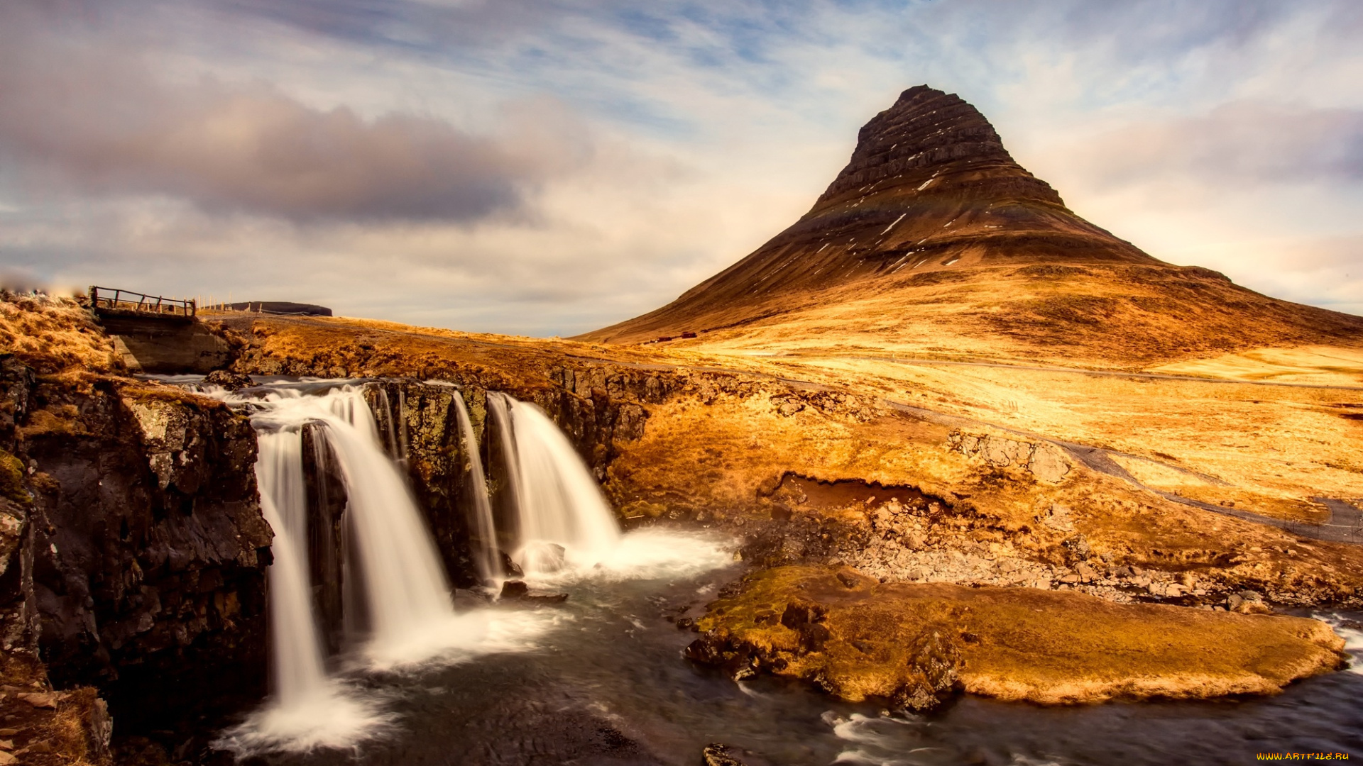 природа, водопады, гора, исландия, водопад, река