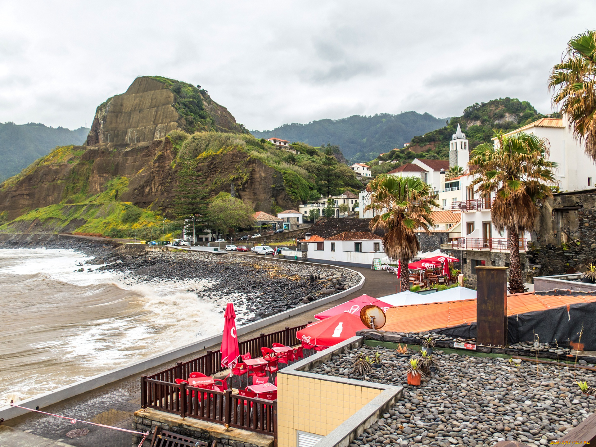 города, -, пейзажи, madeira, дома, португалия, деревья, побережье, море, скалы