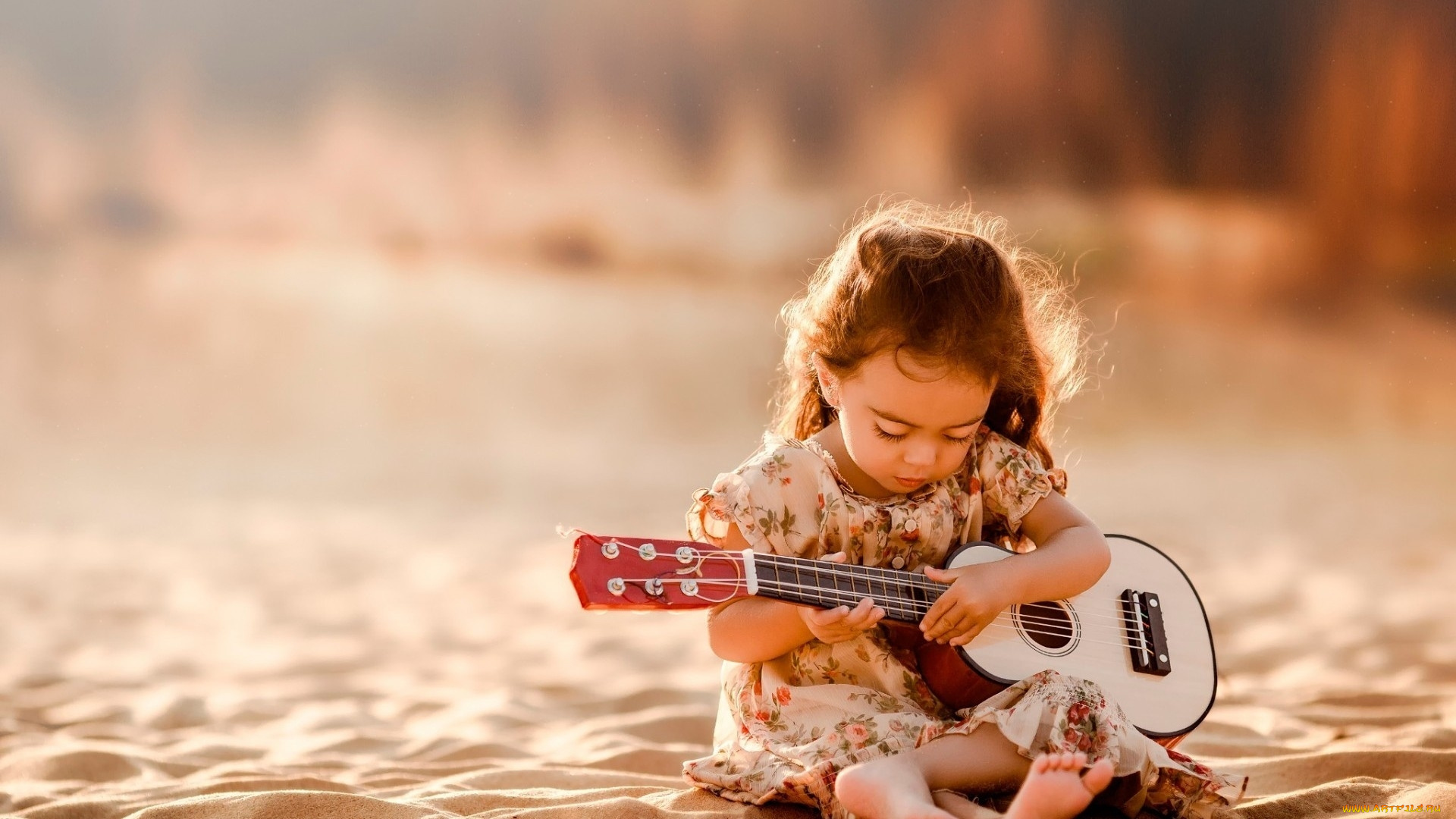 музыка, -другое, девочка, гитара, песок