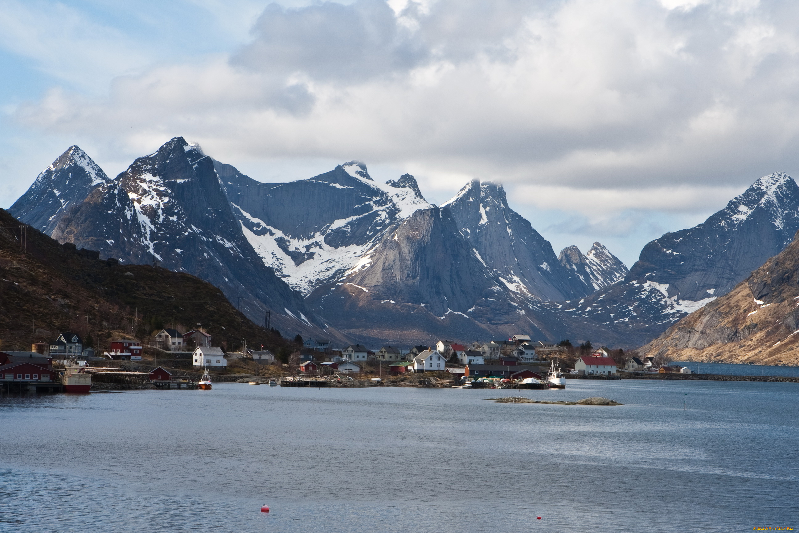 lofoten, islands, norway, города, пейзажи, остров, горы, озеро, дома