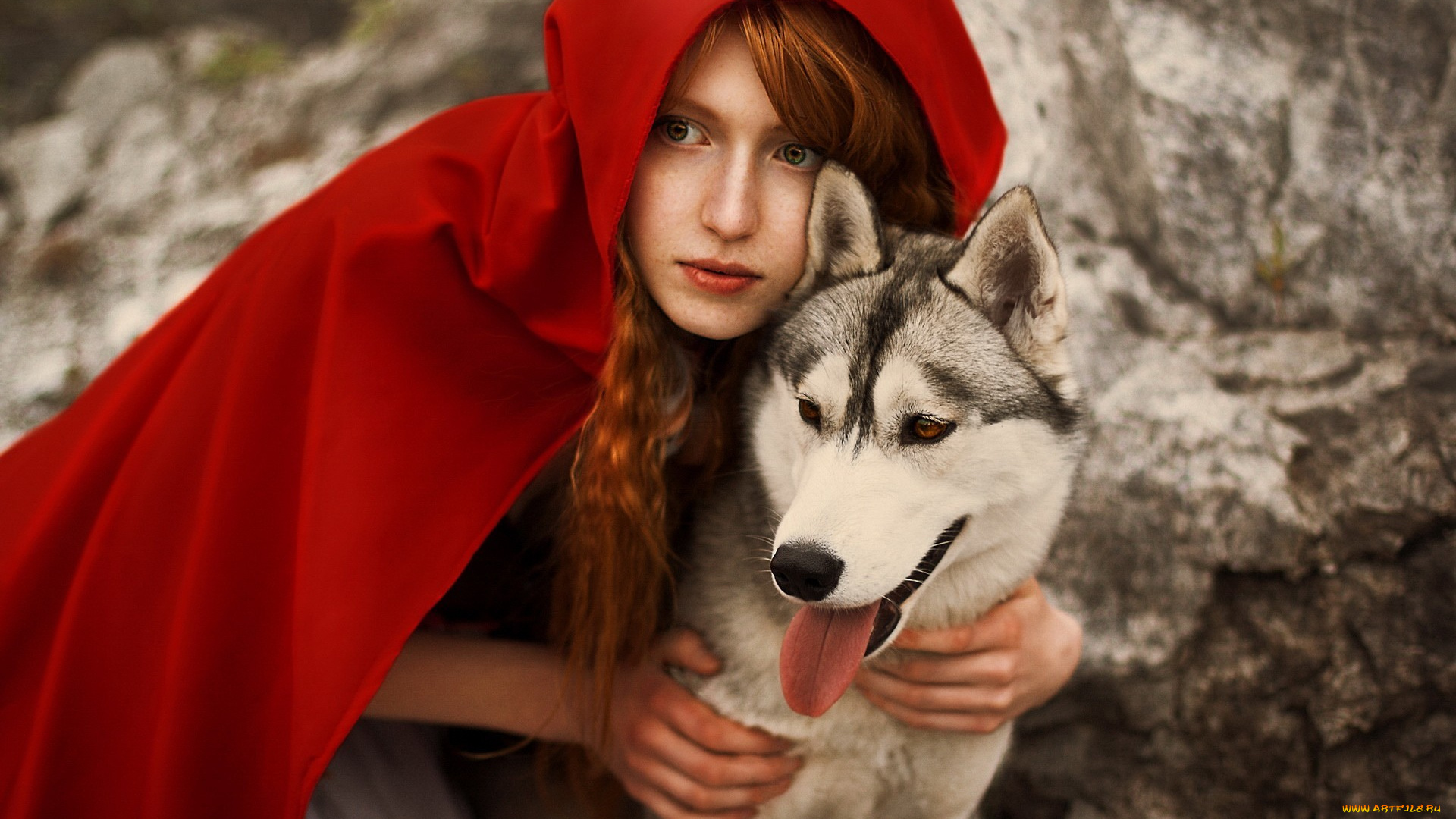 девушки, -unsort, , креатив, redhead, red, riding, hood, cosplay, wolf, косплей, волк, плащ, красна, шапочка