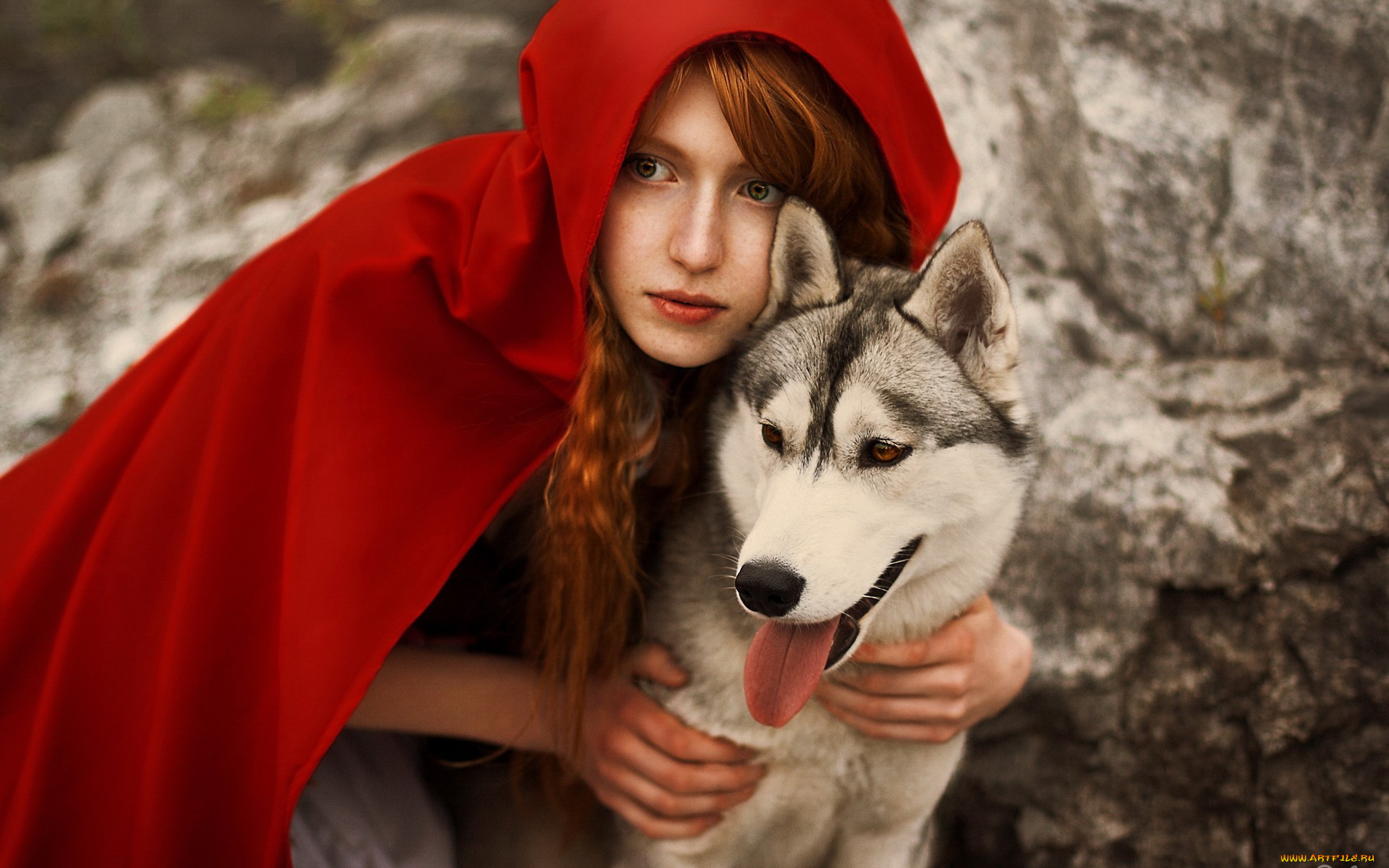 девушки, -unsort, , креатив, redhead, red, riding, hood, cosplay, wolf, косплей, волк, плащ, красна, шапочка