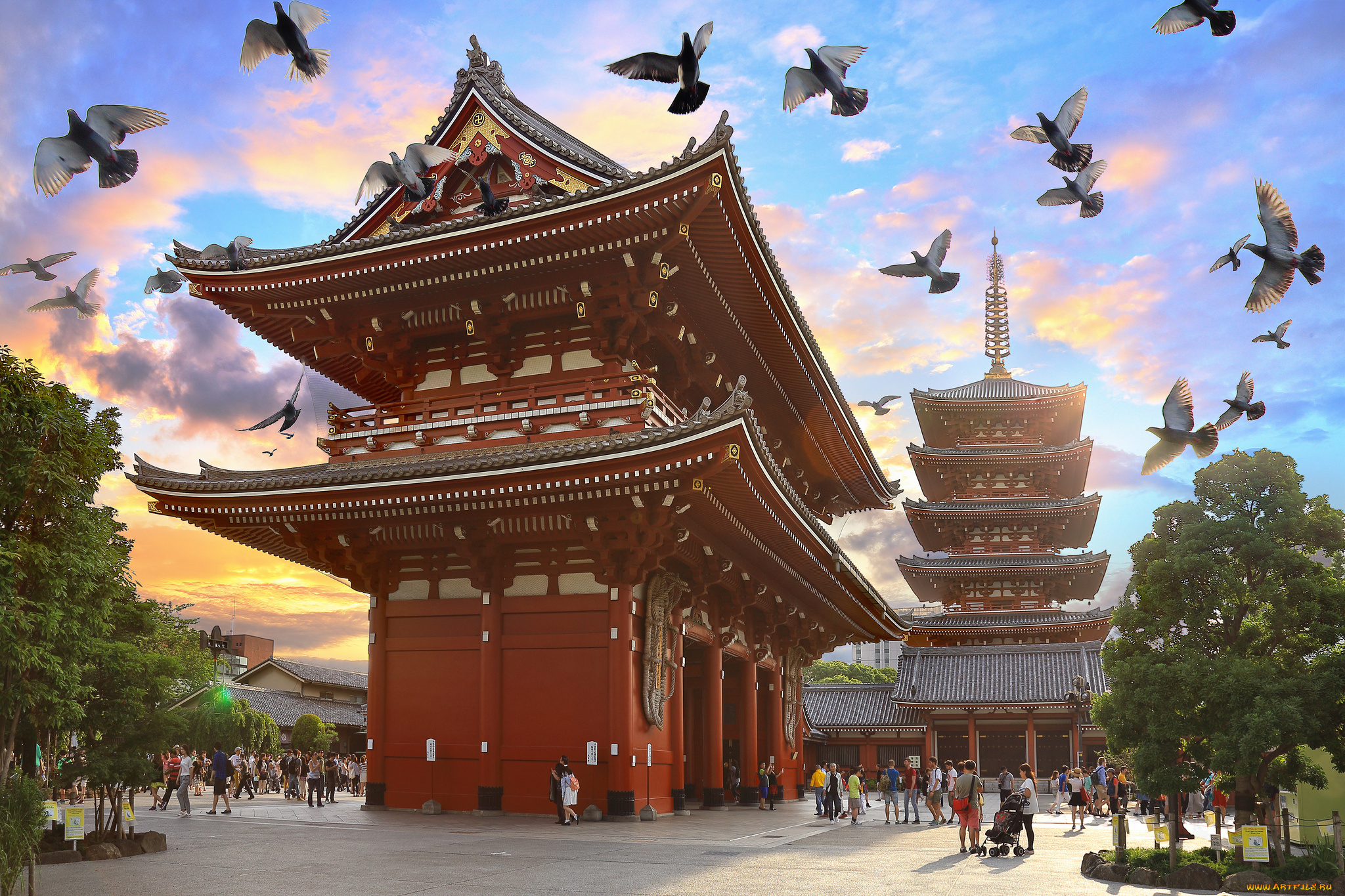 japan, -, asakusa, kanon, temple, города, -, буддийские, и, другие, храмы, храм, площадь