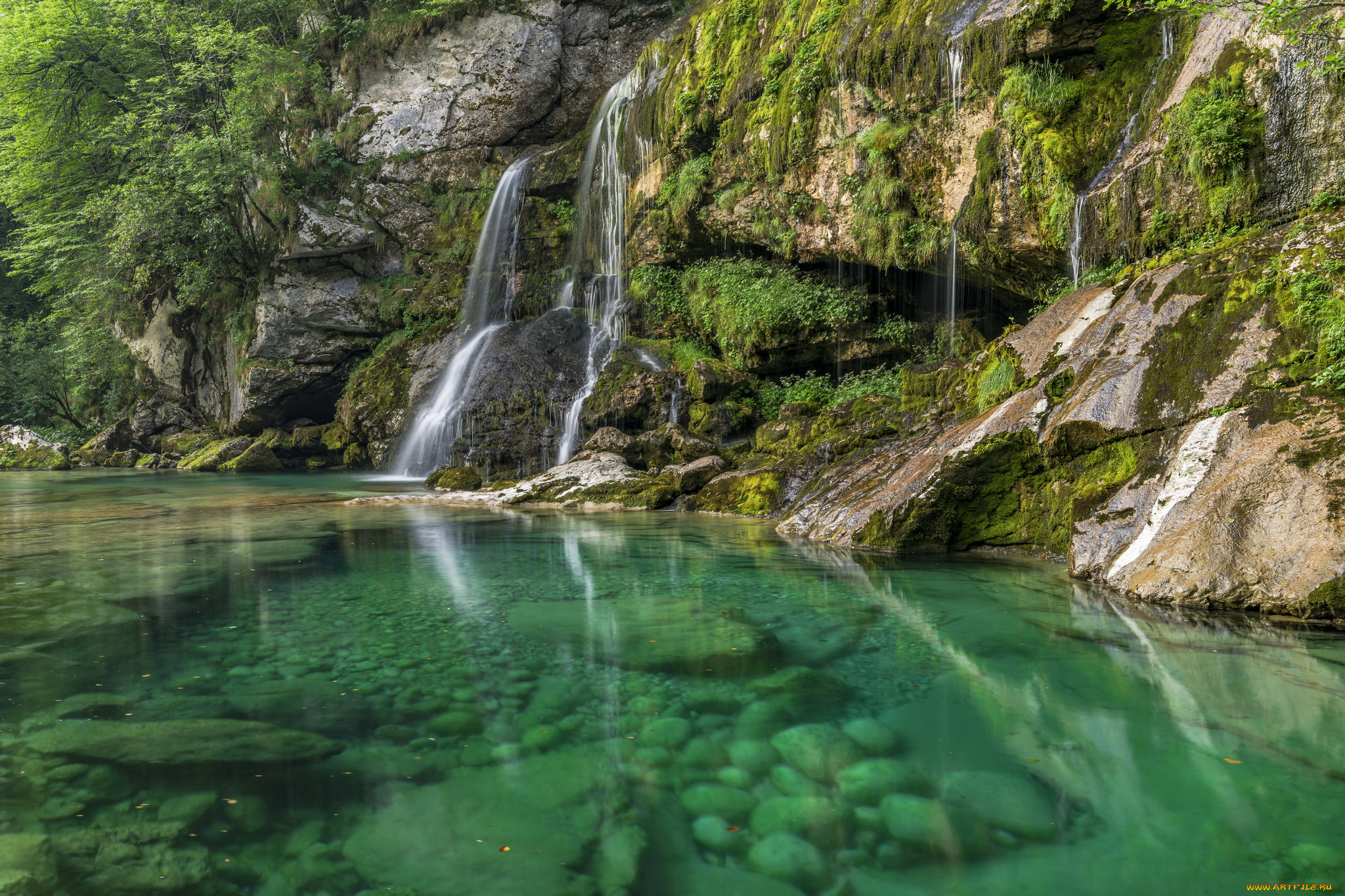 природа, водопады, водопад, река, лес