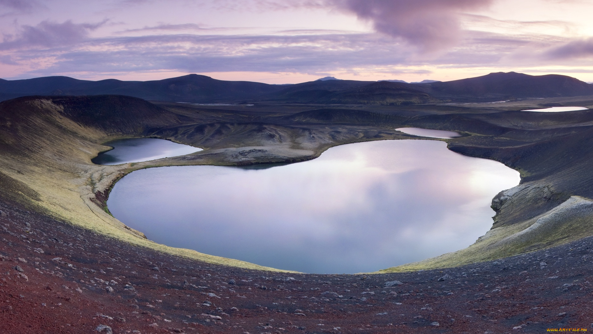 кратерные, озера, , вейдивотн, , исландия, природа, реки, озера, облака, озеро, горы