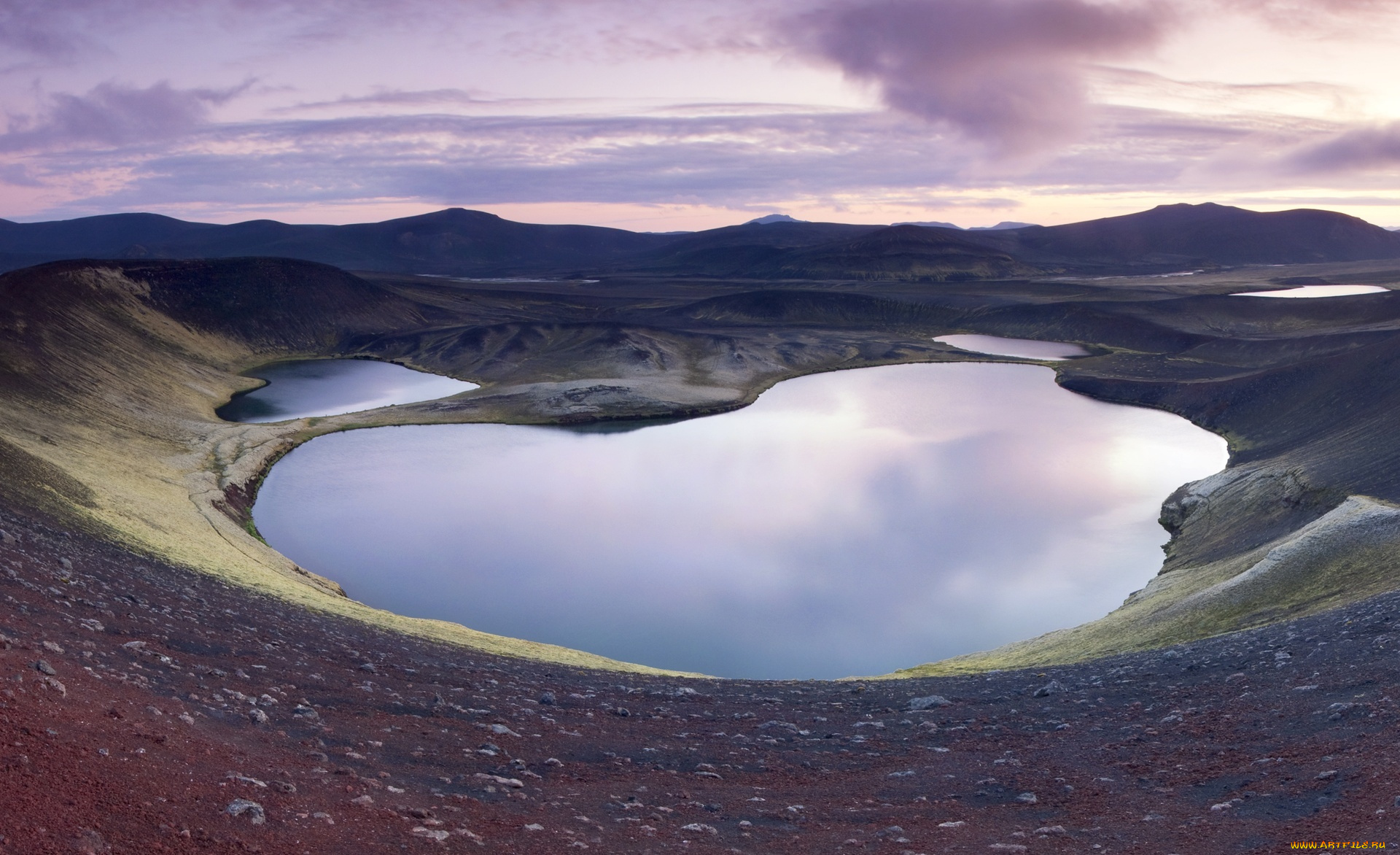 кратерные, озера, , вейдивотн, , исландия, природа, реки, озера, облака, озеро, горы