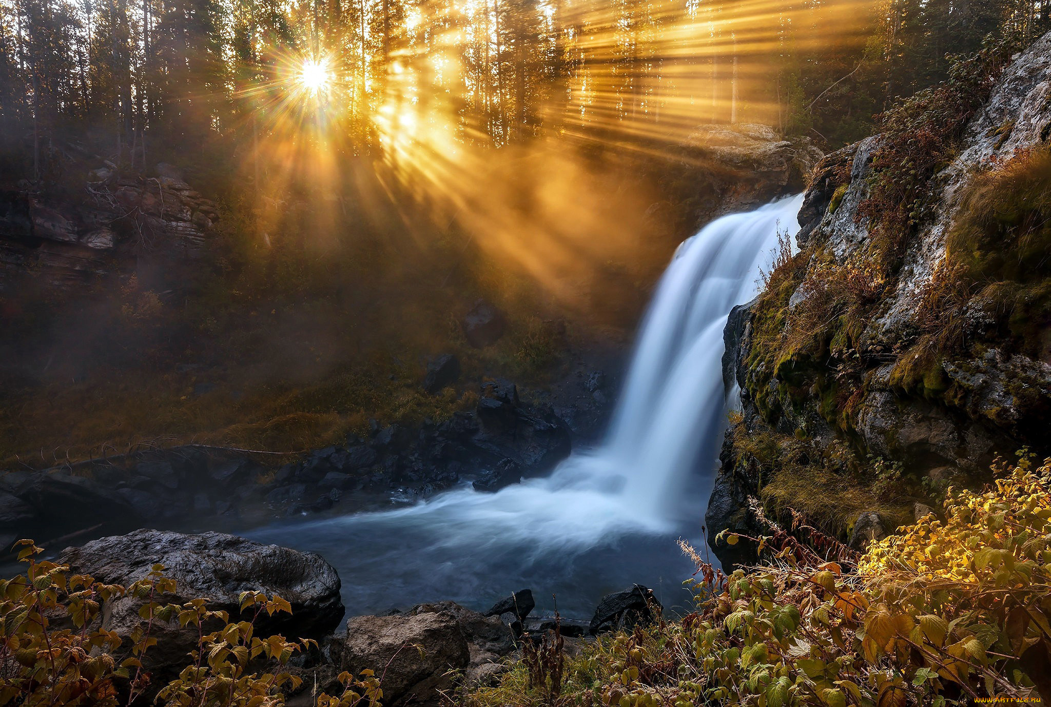 природа, водопады, вода, водопад, поток