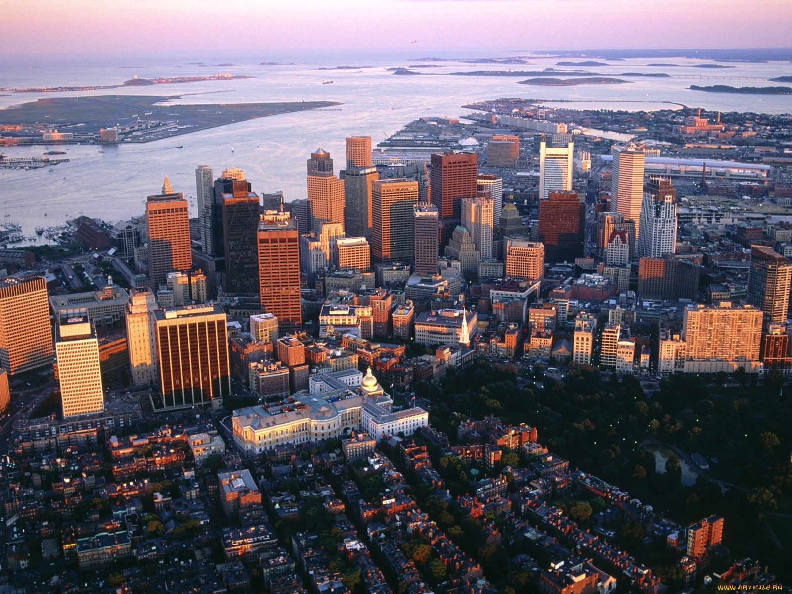 aerial, view, of, downtown, boston, massachusetts, города, панорамы