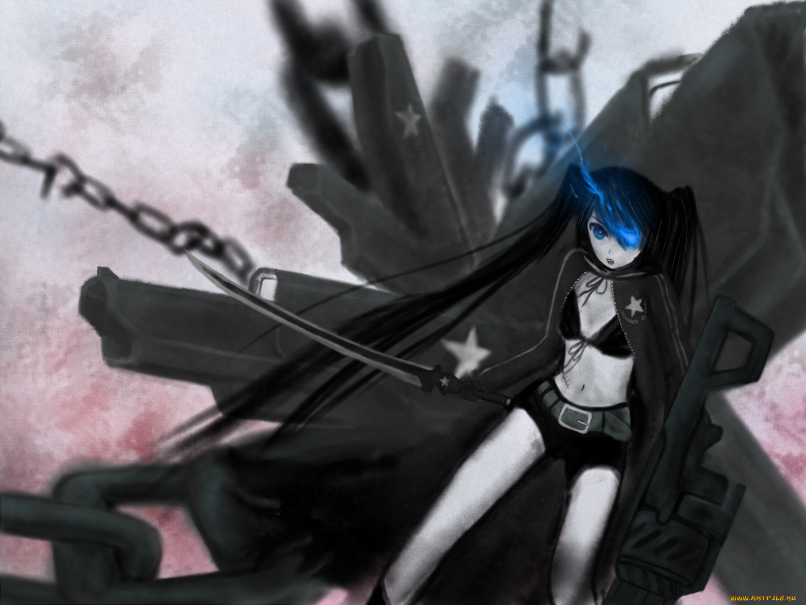 аниме, black, rock, shooter