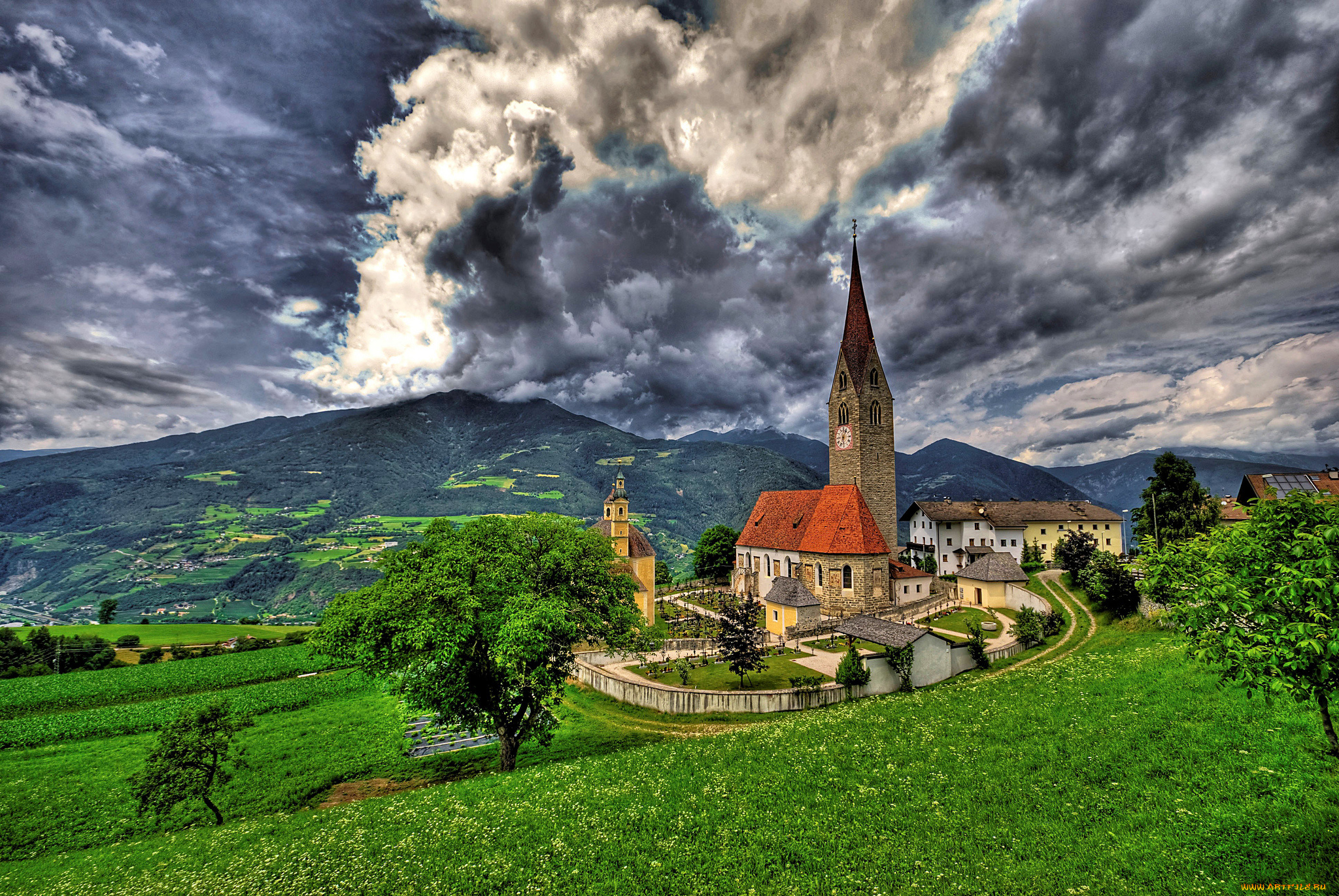 bressanone, brixen, italy, города, пейзажи, брессаноне, бриксен, церковь, сан-микеле, италия, альпы, горы