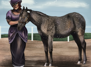 Картинка рисованные животные лошади лошадка женщина